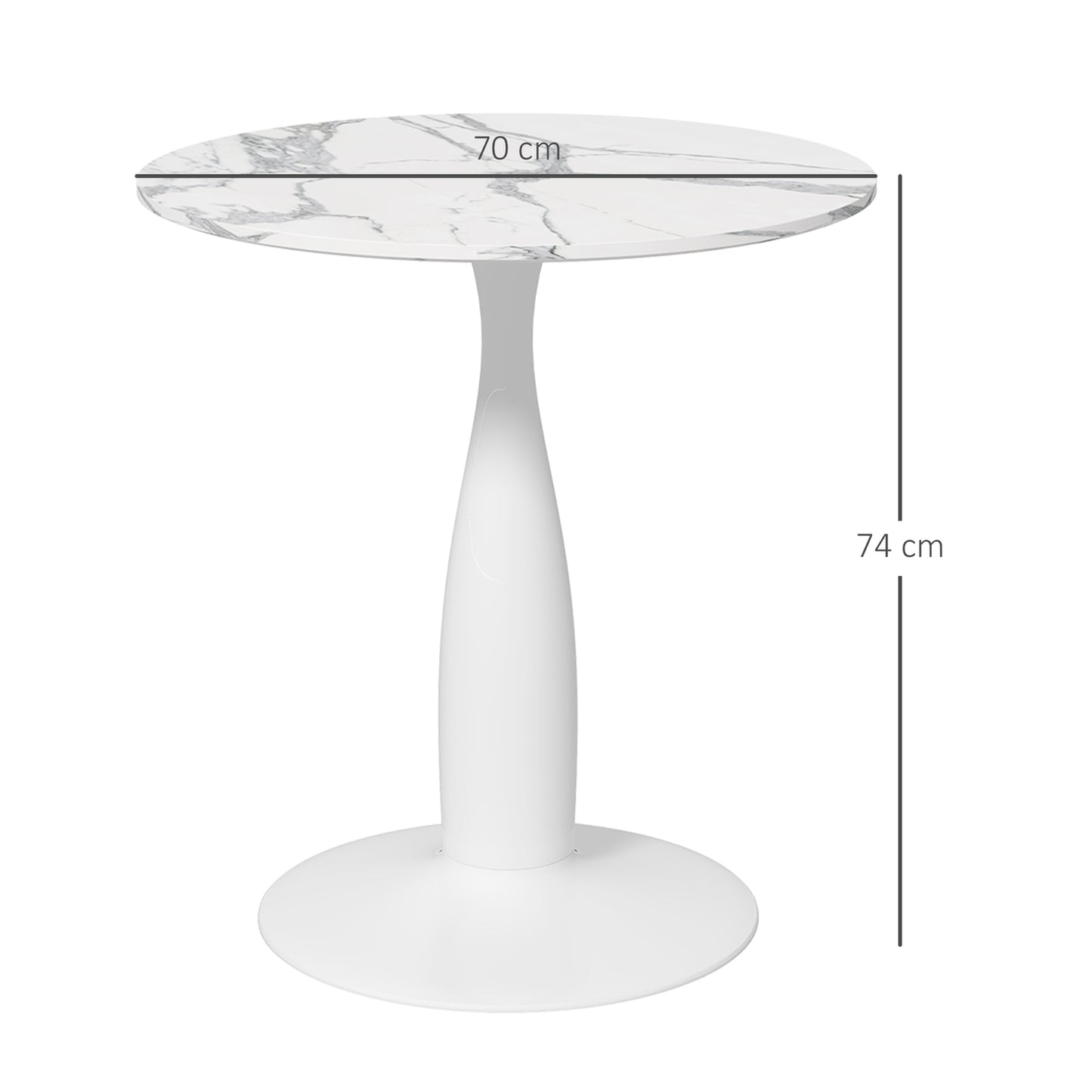 Round Dining Table, White MDF Top, Steel Base, Ø70 cm