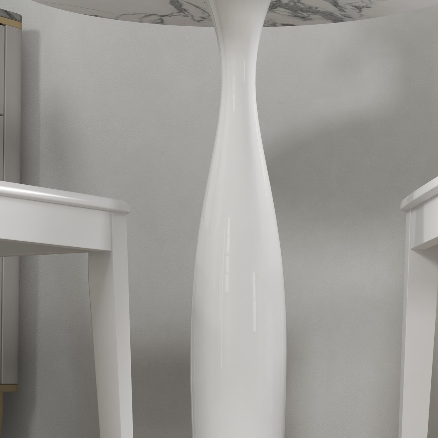 Round Dining Table, White MDF Top, Steel Base, Ø70 cm