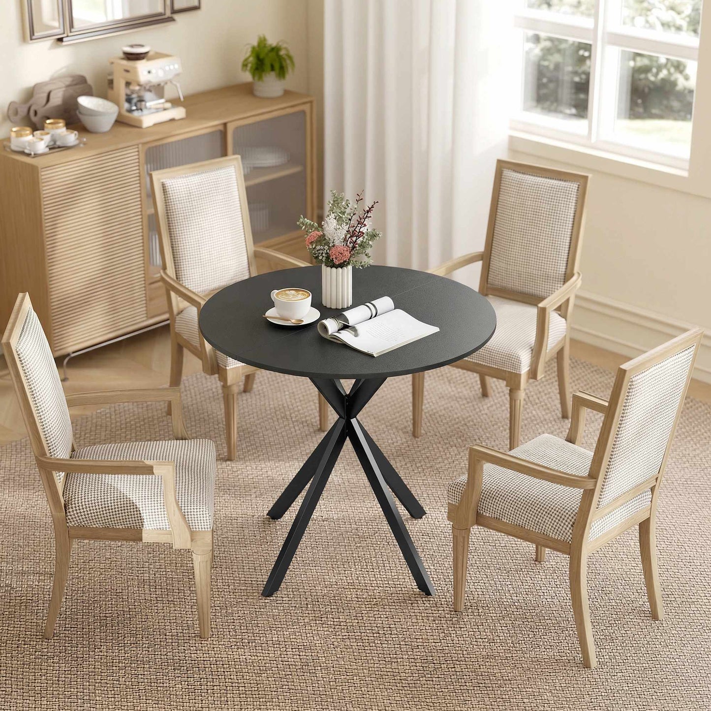 Round Dining Table, Wood Look, 80 cm, Adjustable Feet