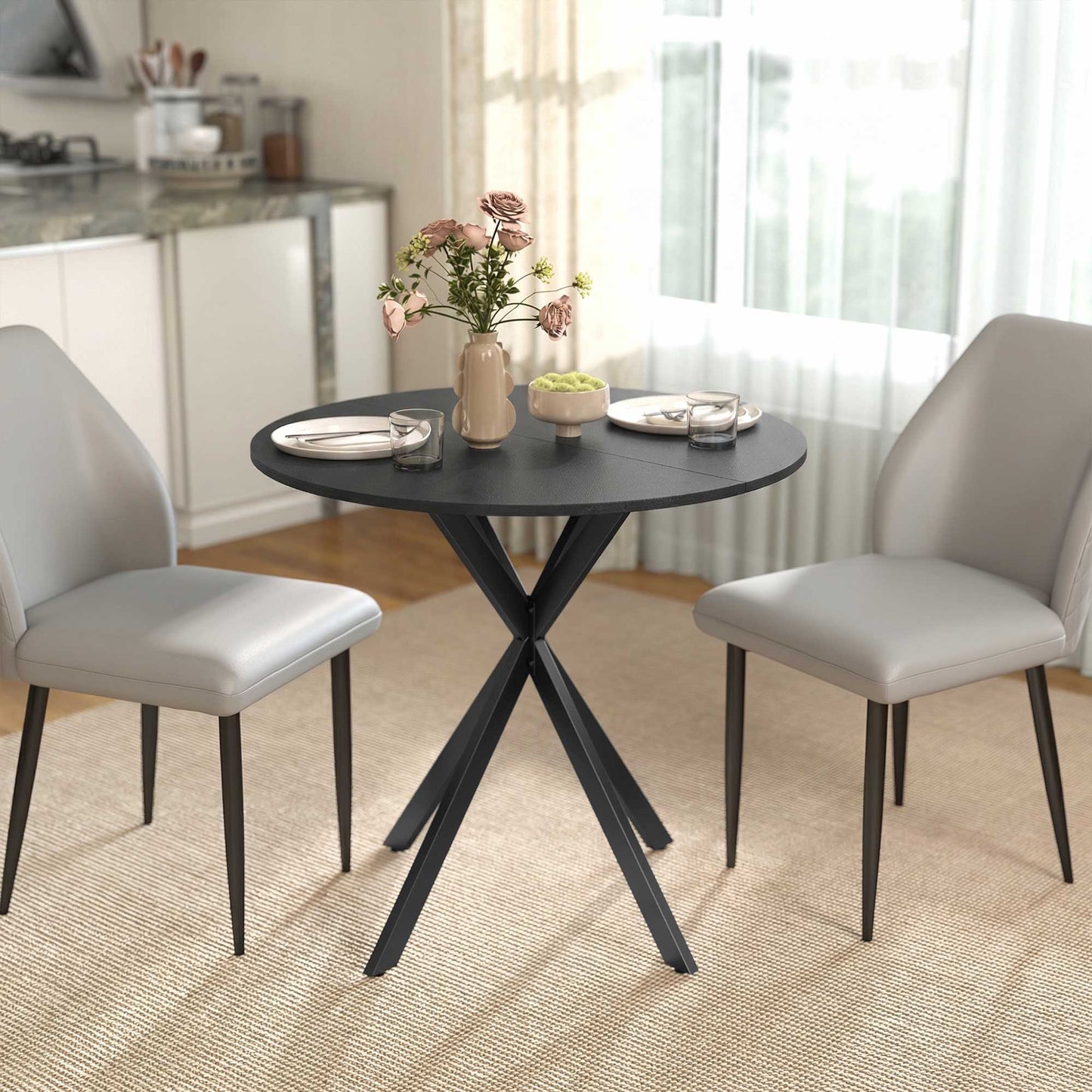 Round Dining Table, Wood Look, 80 cm, Adjustable Feet