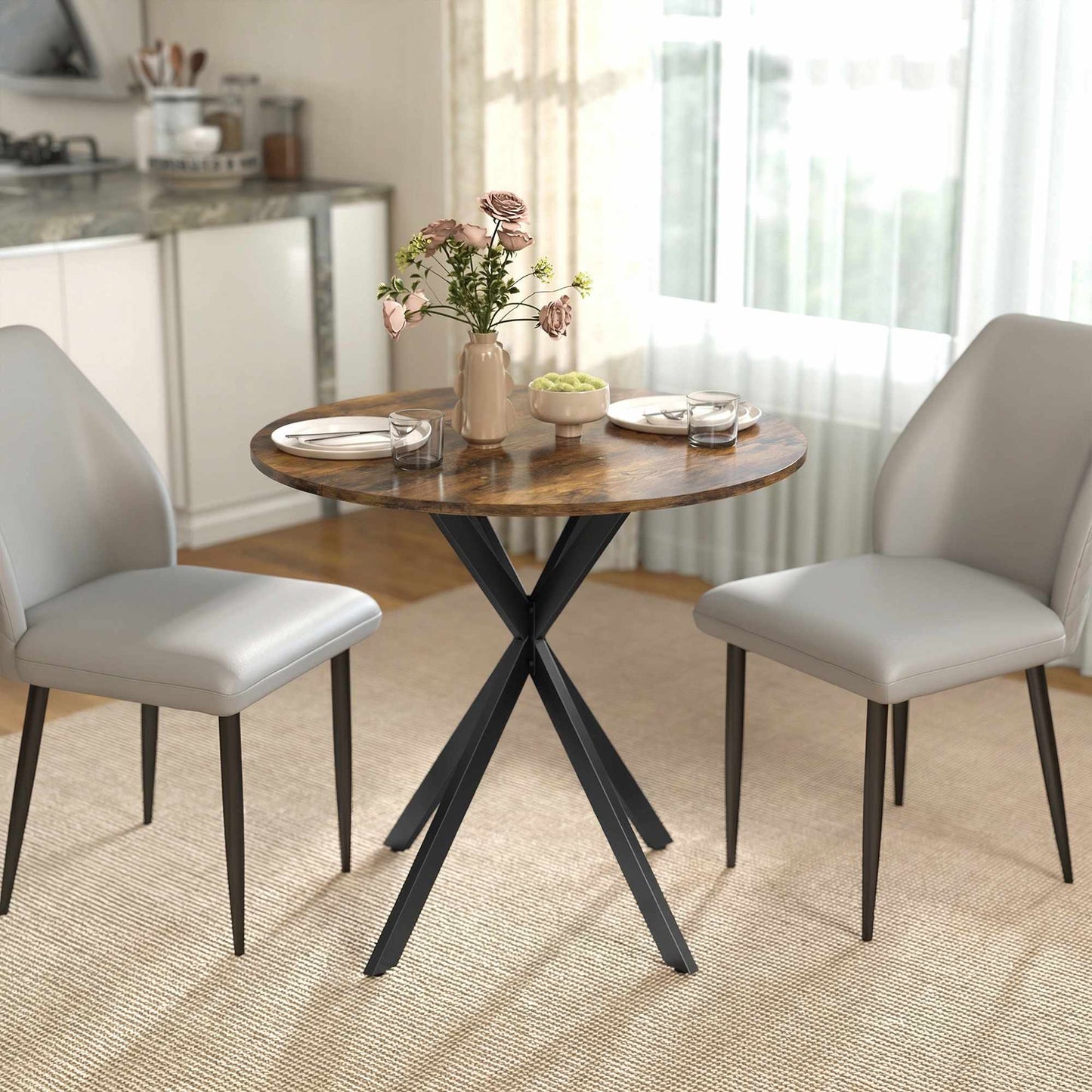 Round Dining Table, Wood-Look Surface, 80 cm, Adjustable Feet
