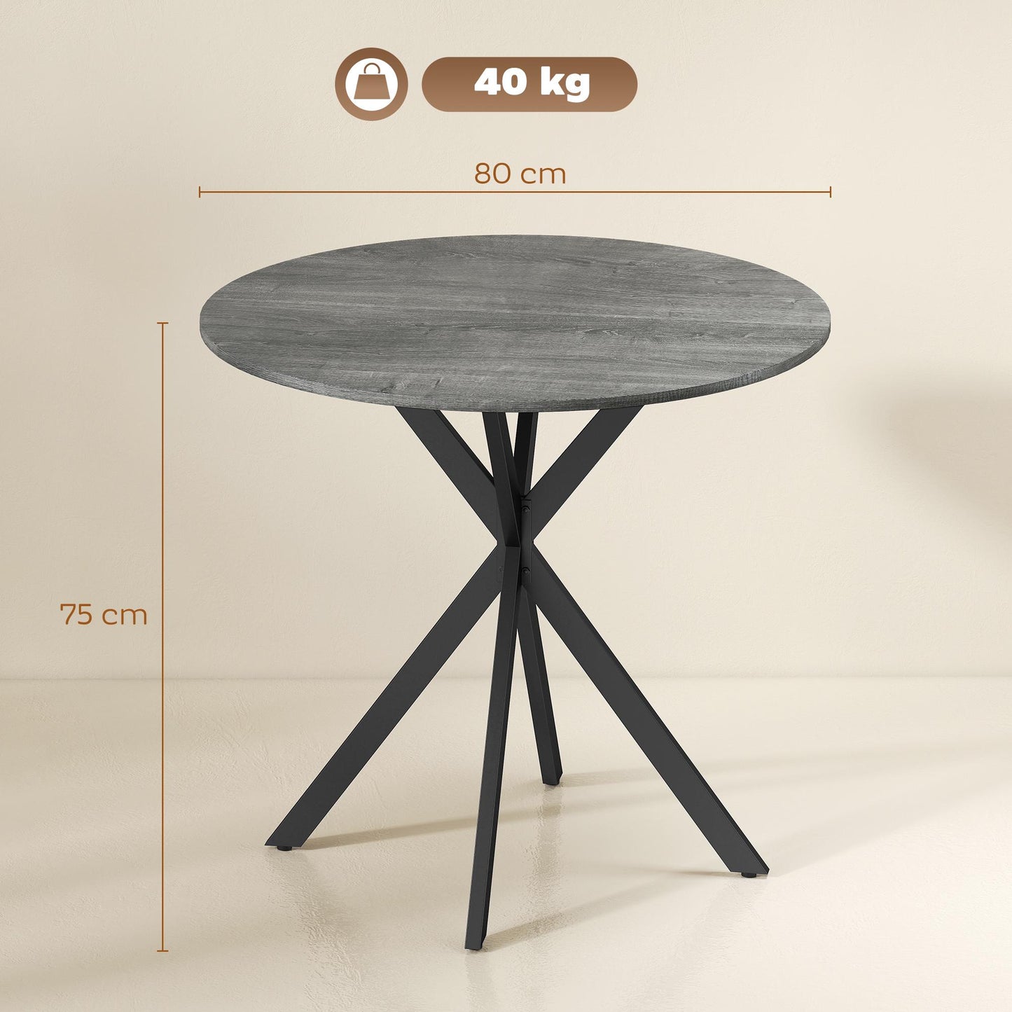 Round Dining Table, Wood-Look Surface, 80 cm, Steel Frame