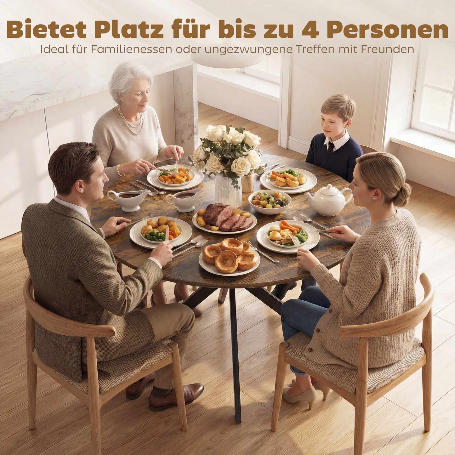 Round Dining Table, Wood-Look Surface, Seats 4, Ø100 cm