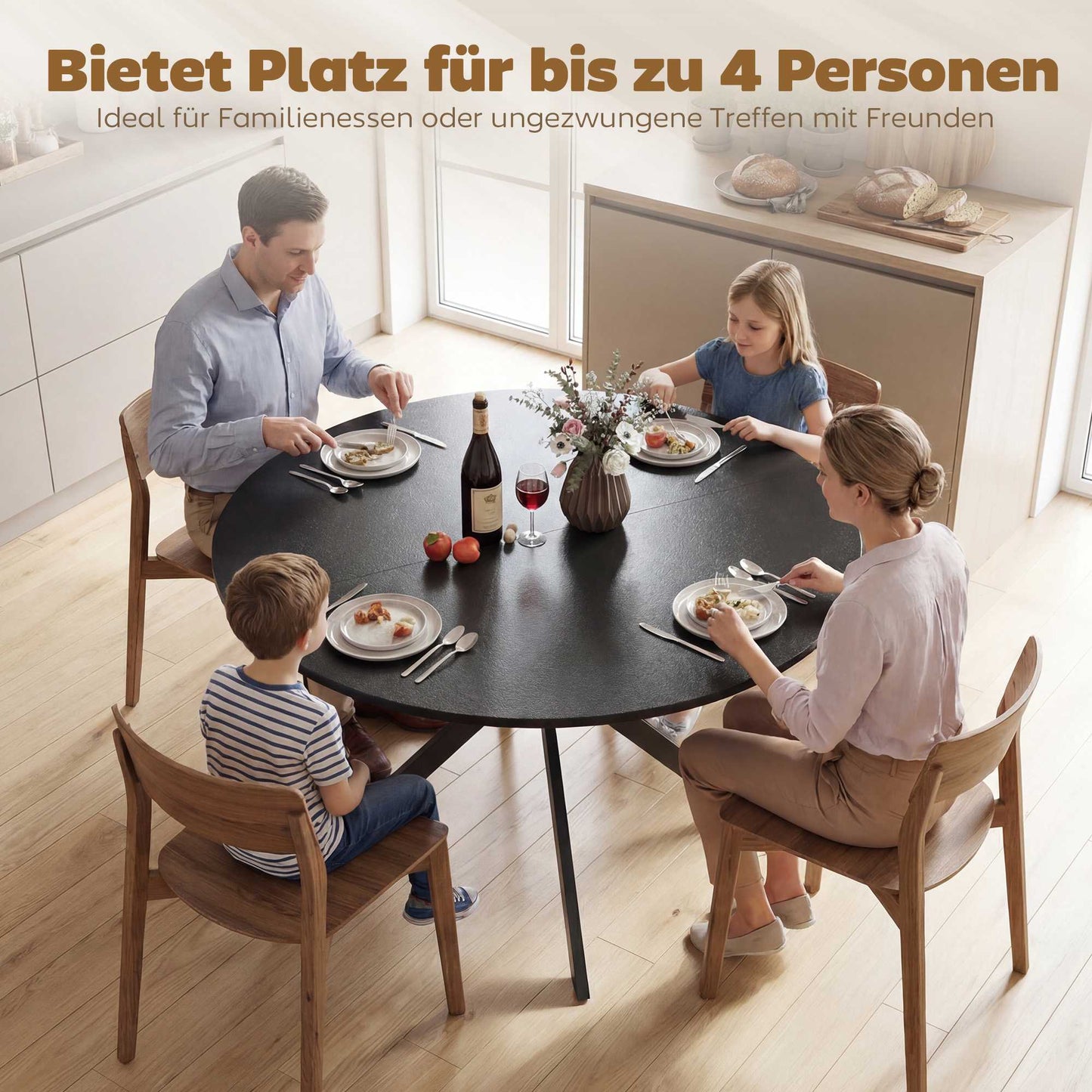 Round Dining Table, Wood-Look Surface, Seats 4, 120 cm