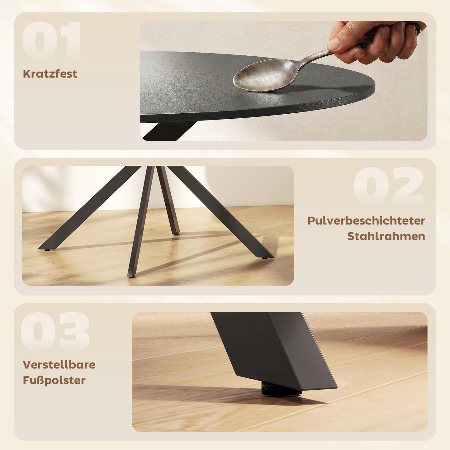 Round Dining Table, Wood-Look Surface, Seats 4, 120 cm