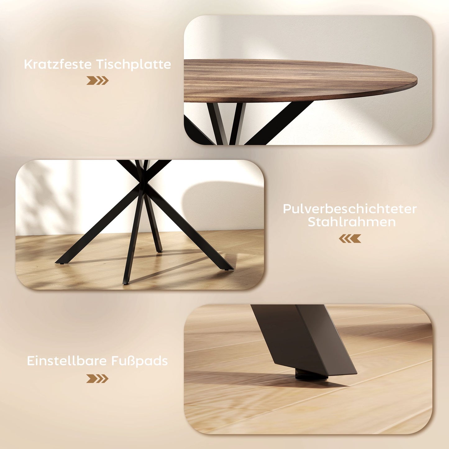 Round Dining Table for 4, Industrial Style, Dark Brown