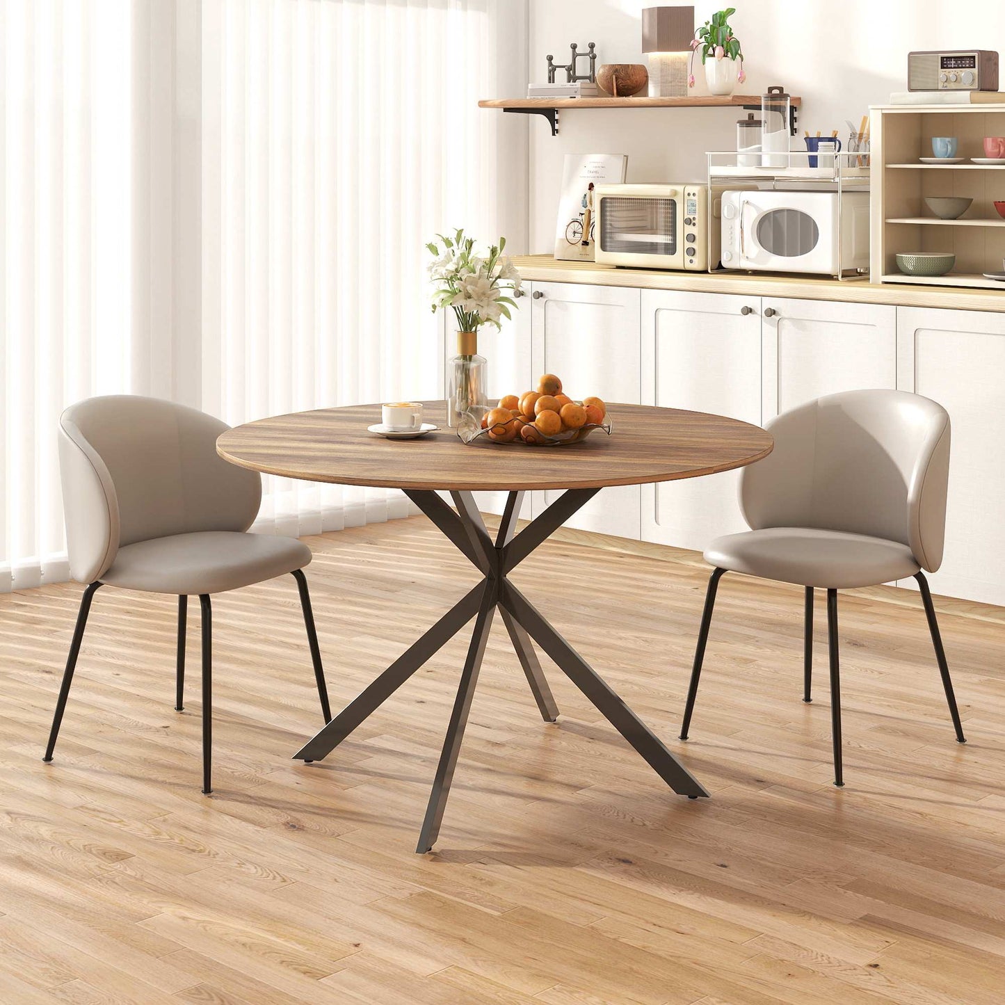 Round Dining Table for 4, Industrial Style, Dark Brown