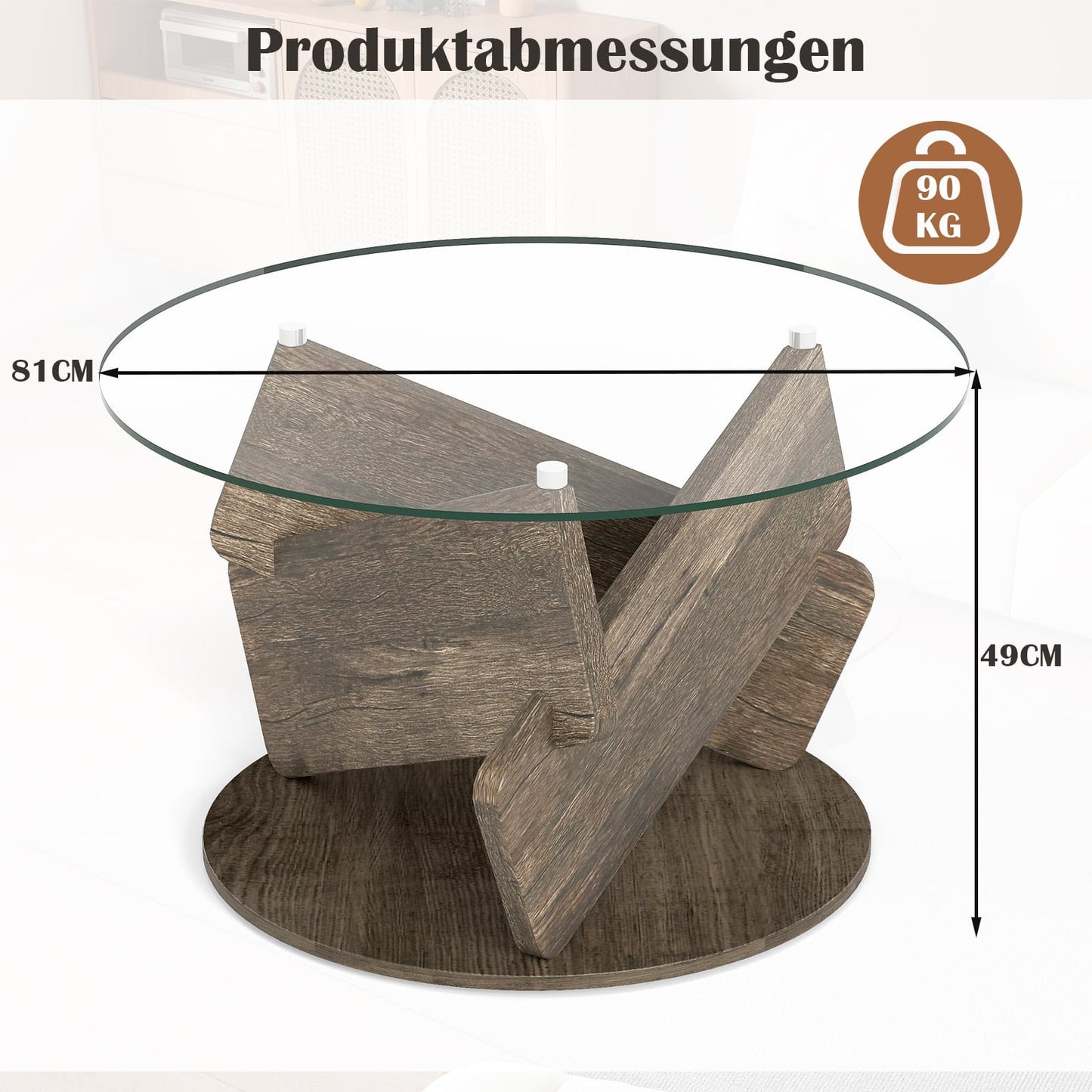 Round Glass Coffee Table, 81cm, Tempered Glass Top