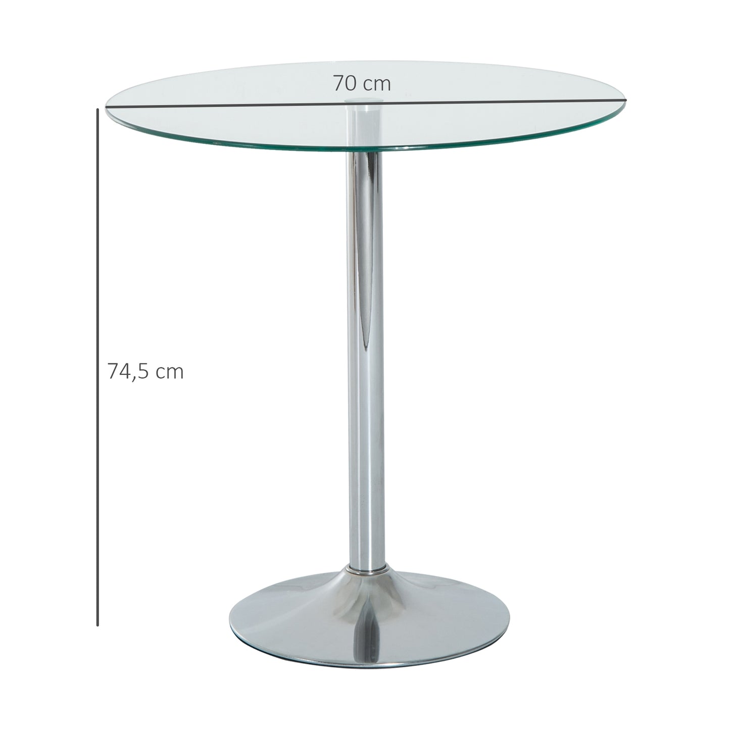 Round Glass Dining Table, 70 cm, Metal Base