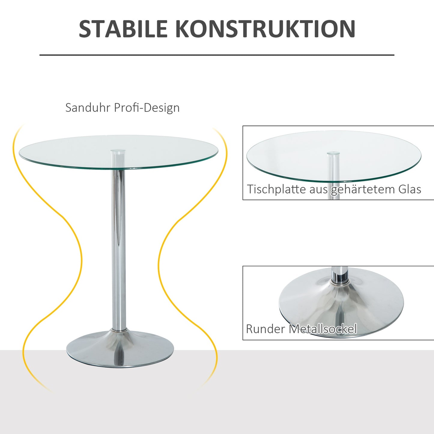 Round Glass Dining Table, 70 cm, Metal Base