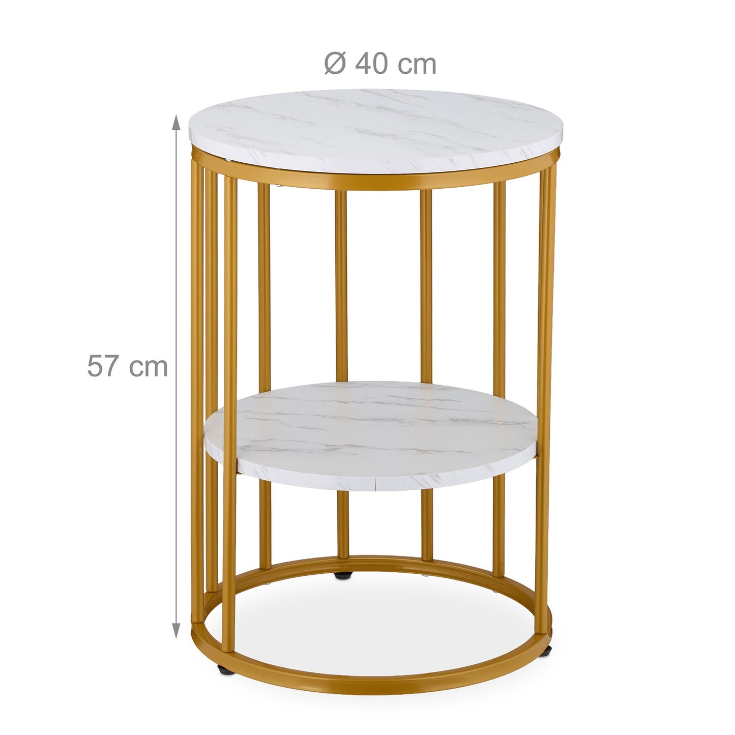 Round Marble Look Side Table with 2 Levels