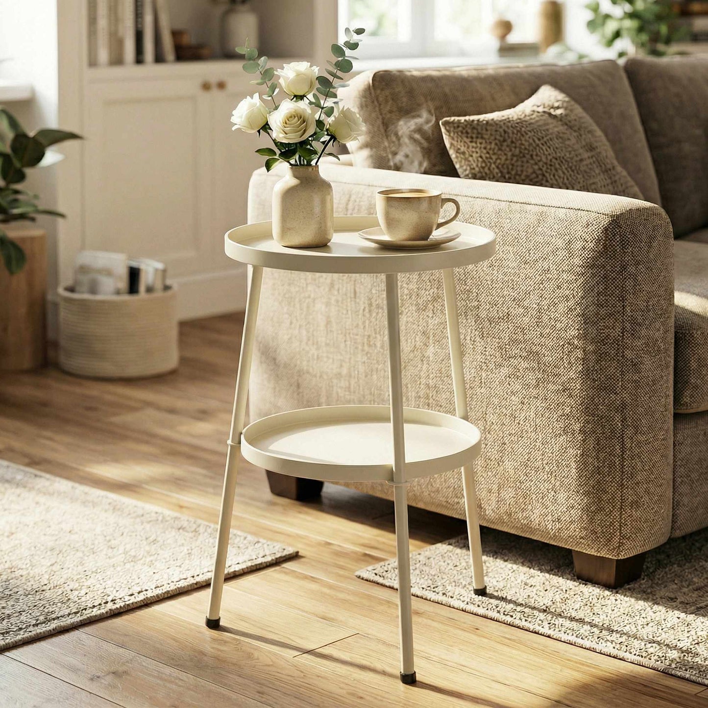 Round Metal Outdoor Side Table, Cream White, Ø36 cm