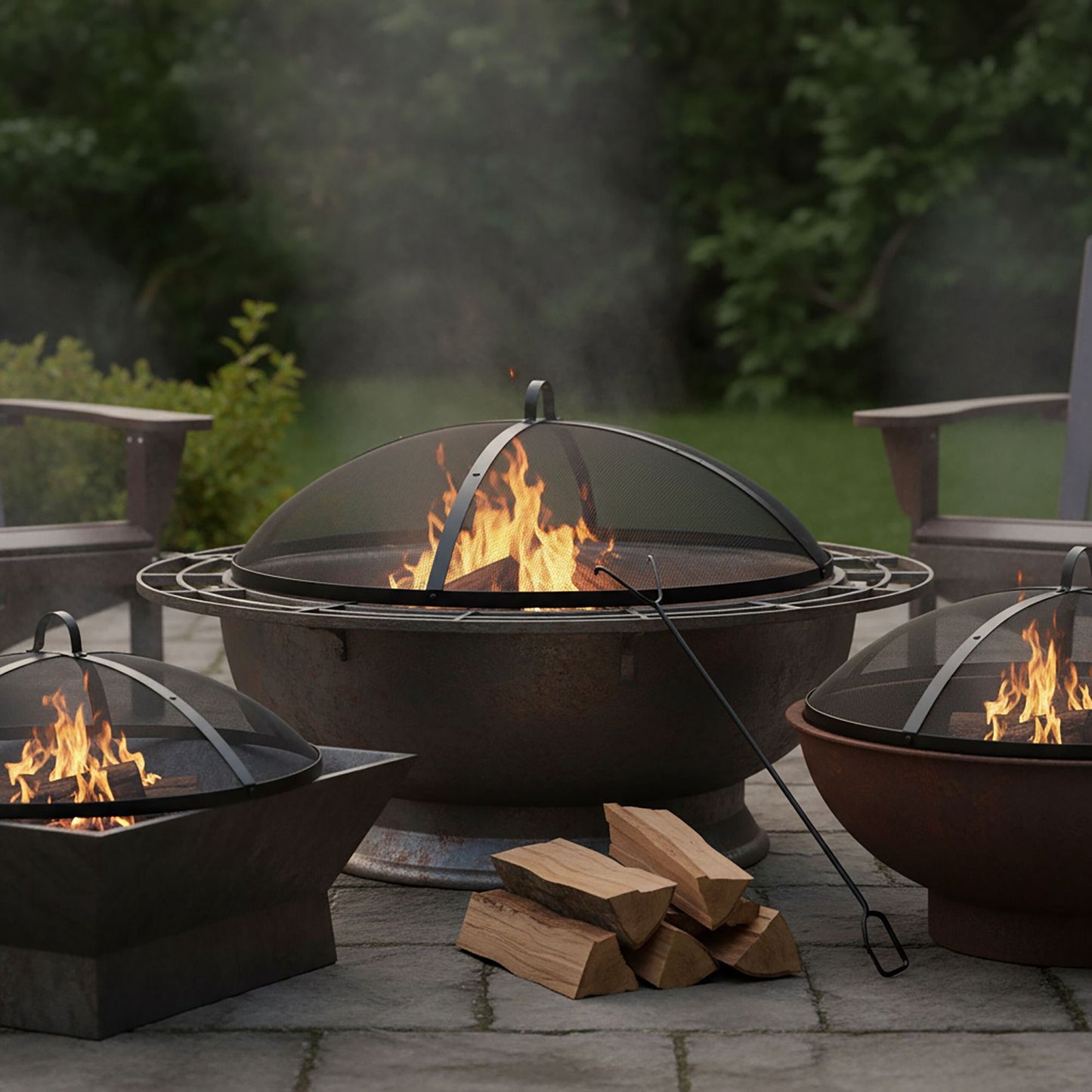Round Metal Spark Guard for Fire Pits with Poker, 90 cm