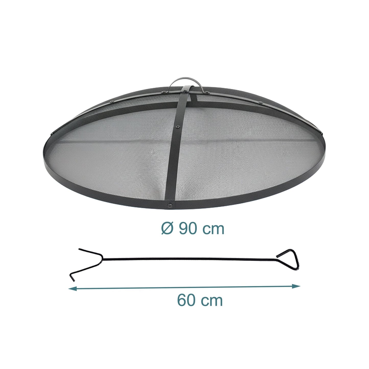 Round Metal Spark Guard for Fire Pits with Poker, 90 cm