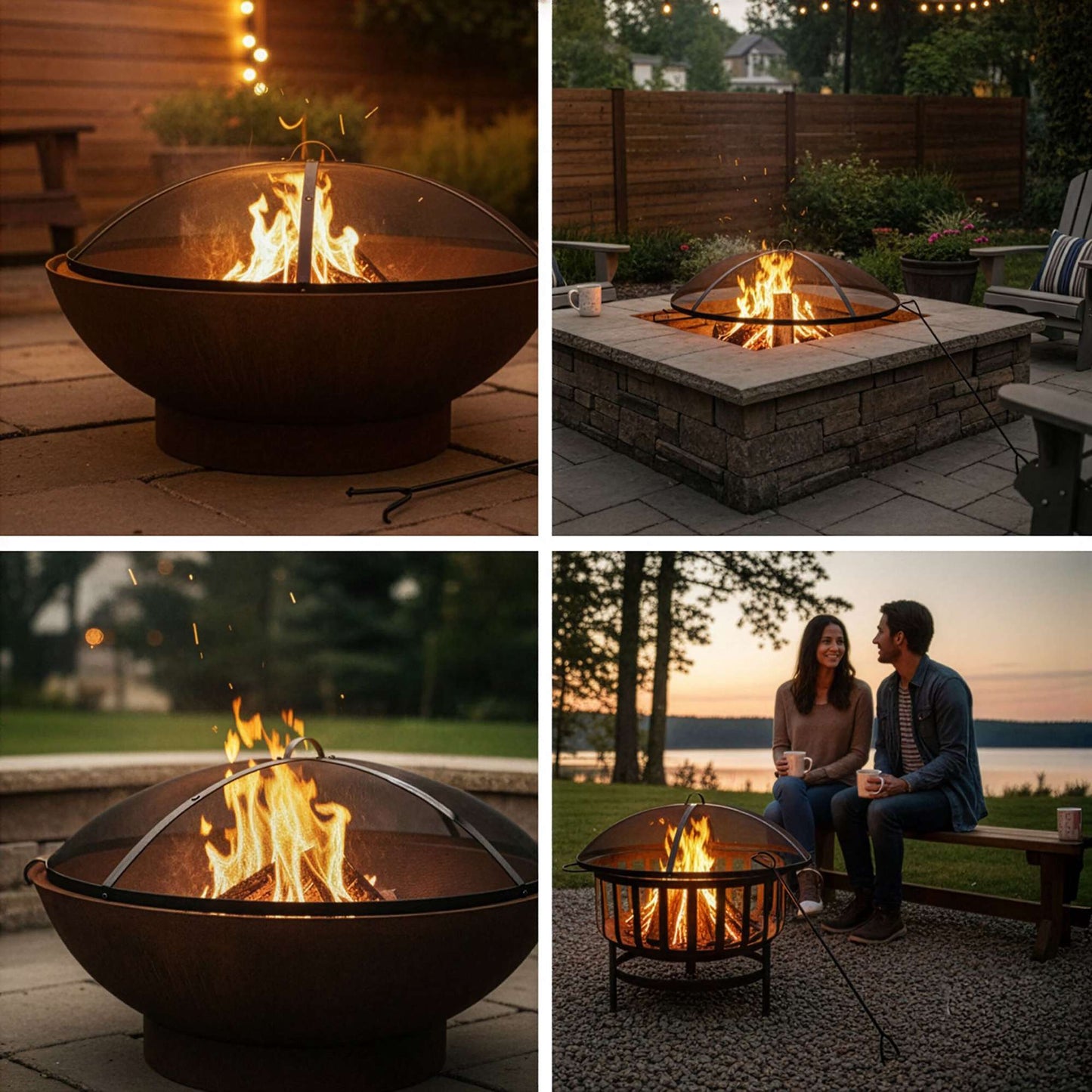 Round Metal Spark Guard for Fire Pits with Poker, 90 cm