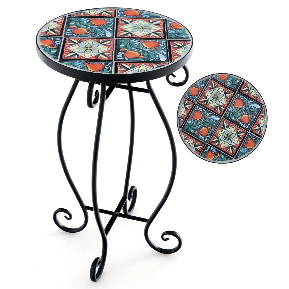 Round Mosaic Side Table – 30x50 cm, Indoor/Outdoor