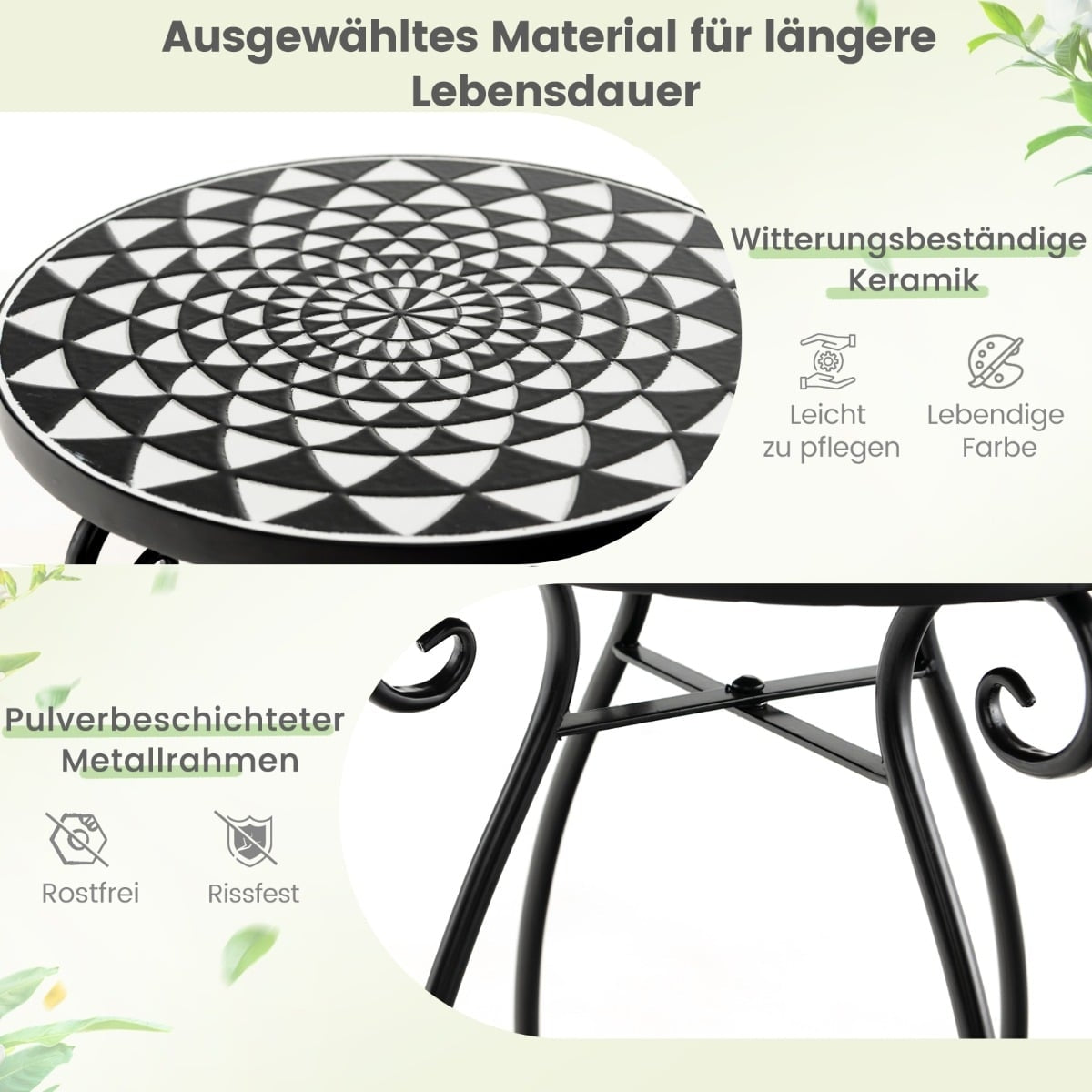 Round Mosaic Side Table, Metal & Ceramic, 30x50 cm