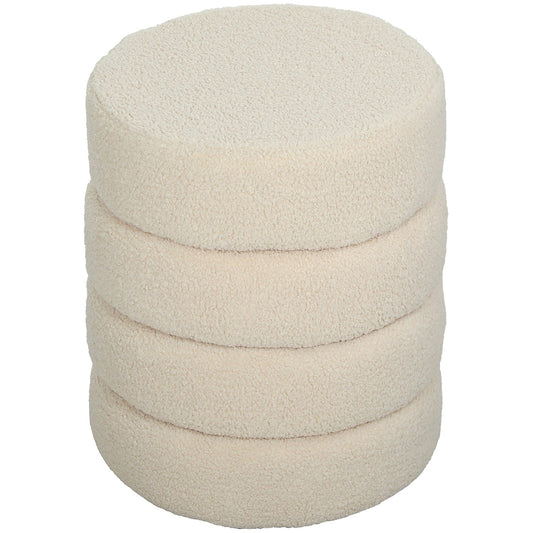 Round Ottoman, Teddy Fleece, 120kg Capacity, Beige