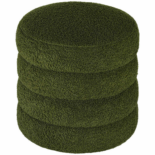 Round Ottoman, Teddy Fleece, 120kg Capacity, Green