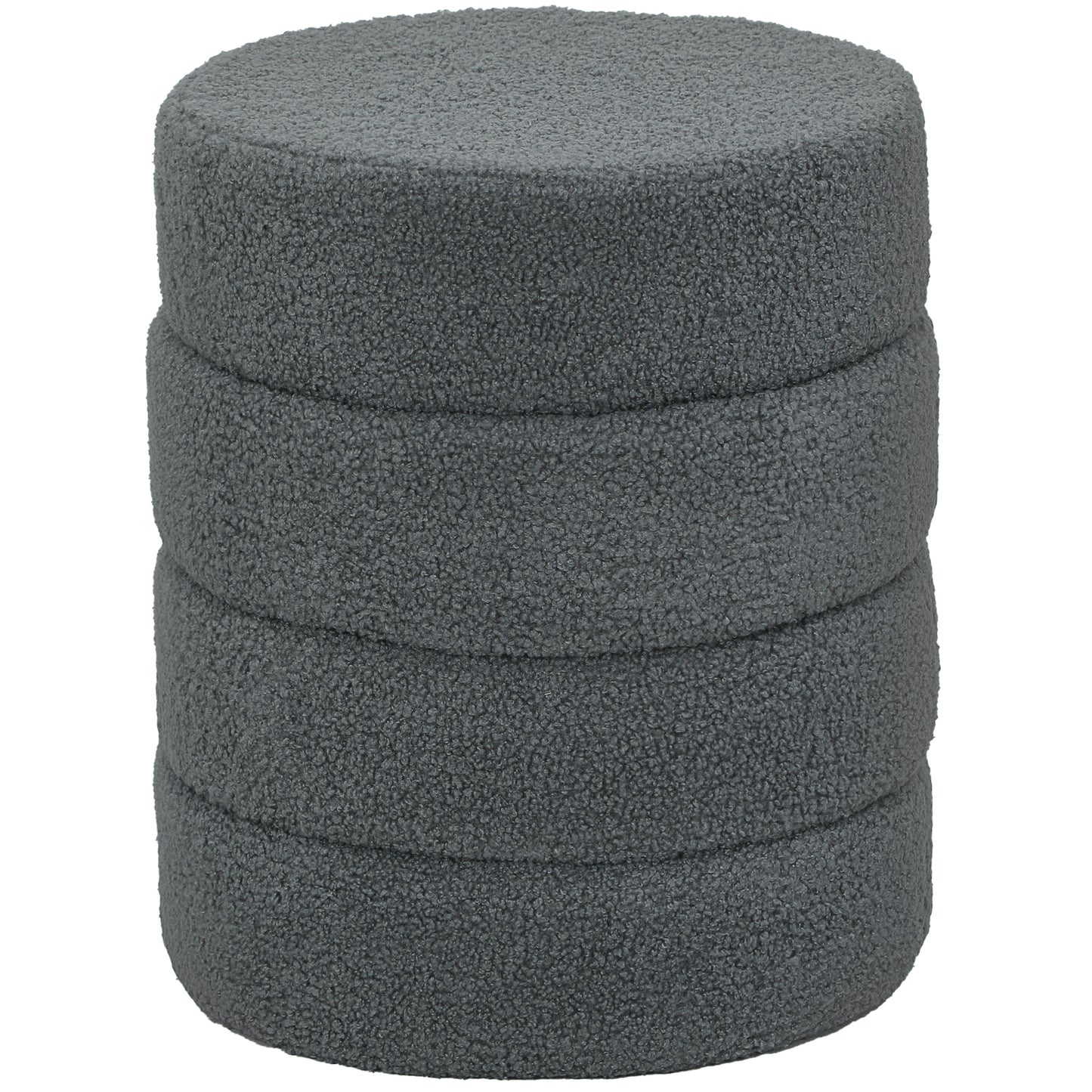 Round Ottoman, Teddy Fleece, Dark Grey, 120kg Capacity