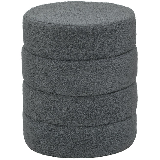 Round Ottoman, Teddy Fleece, Dark Grey, 120kg Capacity