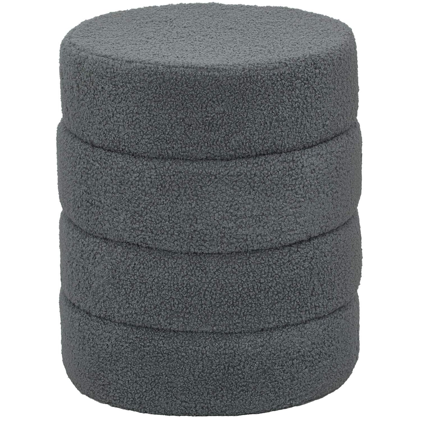 Round Ottoman, Teddy Fleece, Dark Grey, 120kg Capacity