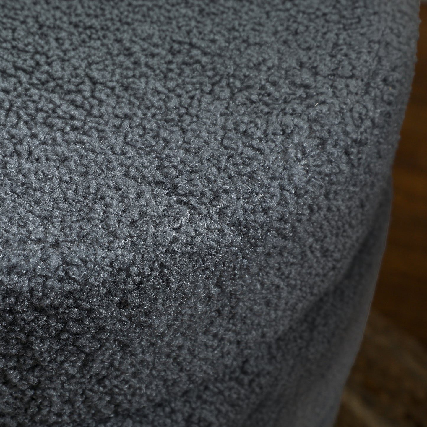 Round Ottoman, Teddy Fleece, Dark Grey, 120kg Capacity