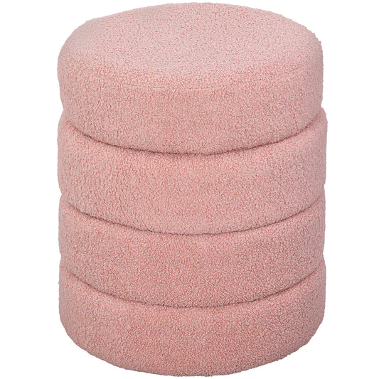 Round Ottoman, Teddy Fleece, Pink, 120kg Capacity, 40x45 cm