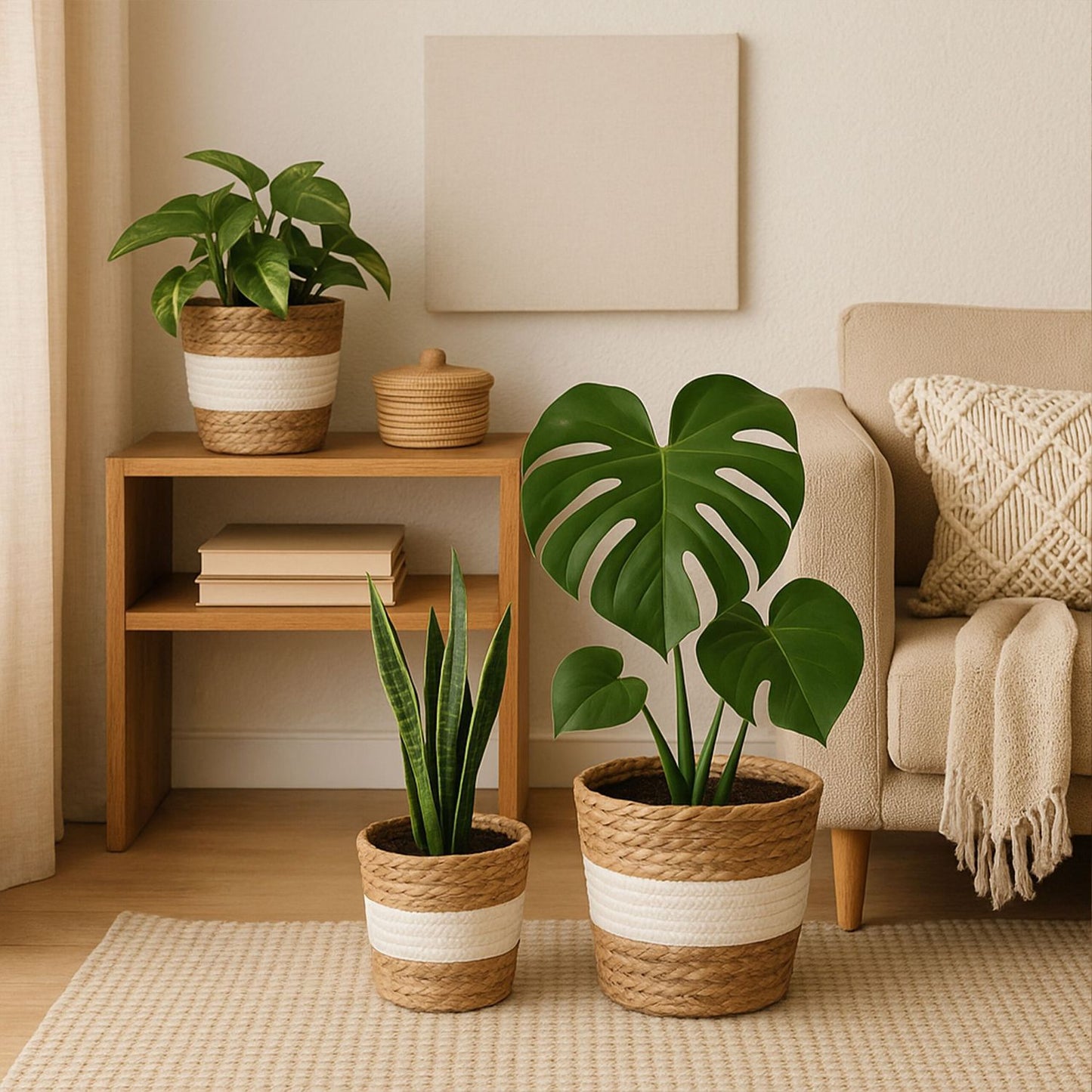 Round Plant Pot Set of 3 – Reed Design, Liner Included