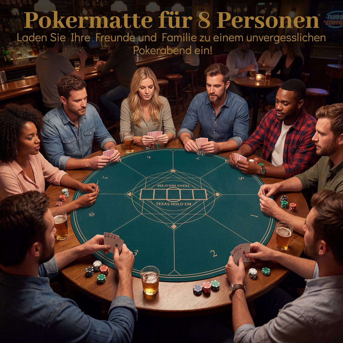 Round Poker Table Mat, Non-Slip, Foldable, 100 cm, 8 Players