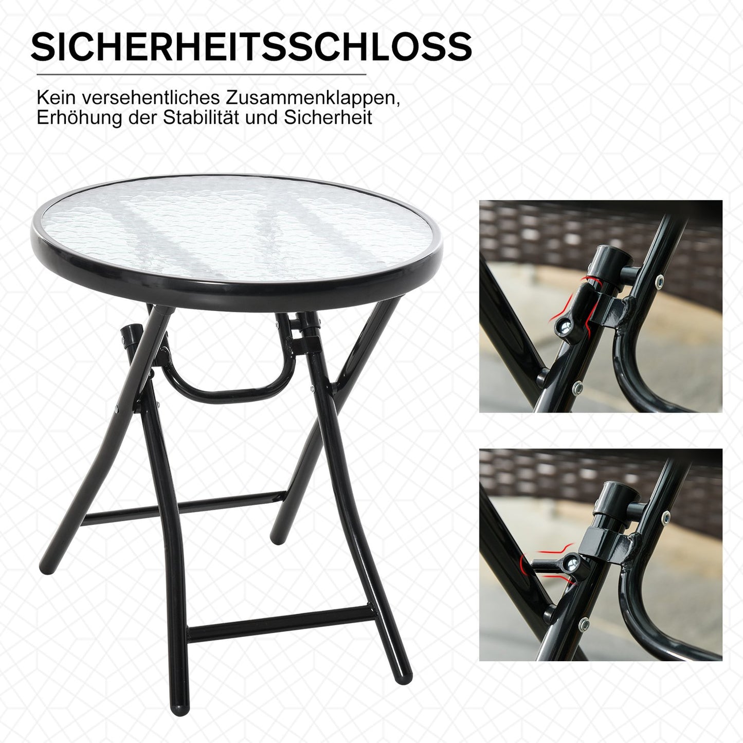 Black foldable round side table - Glass top, 45cm