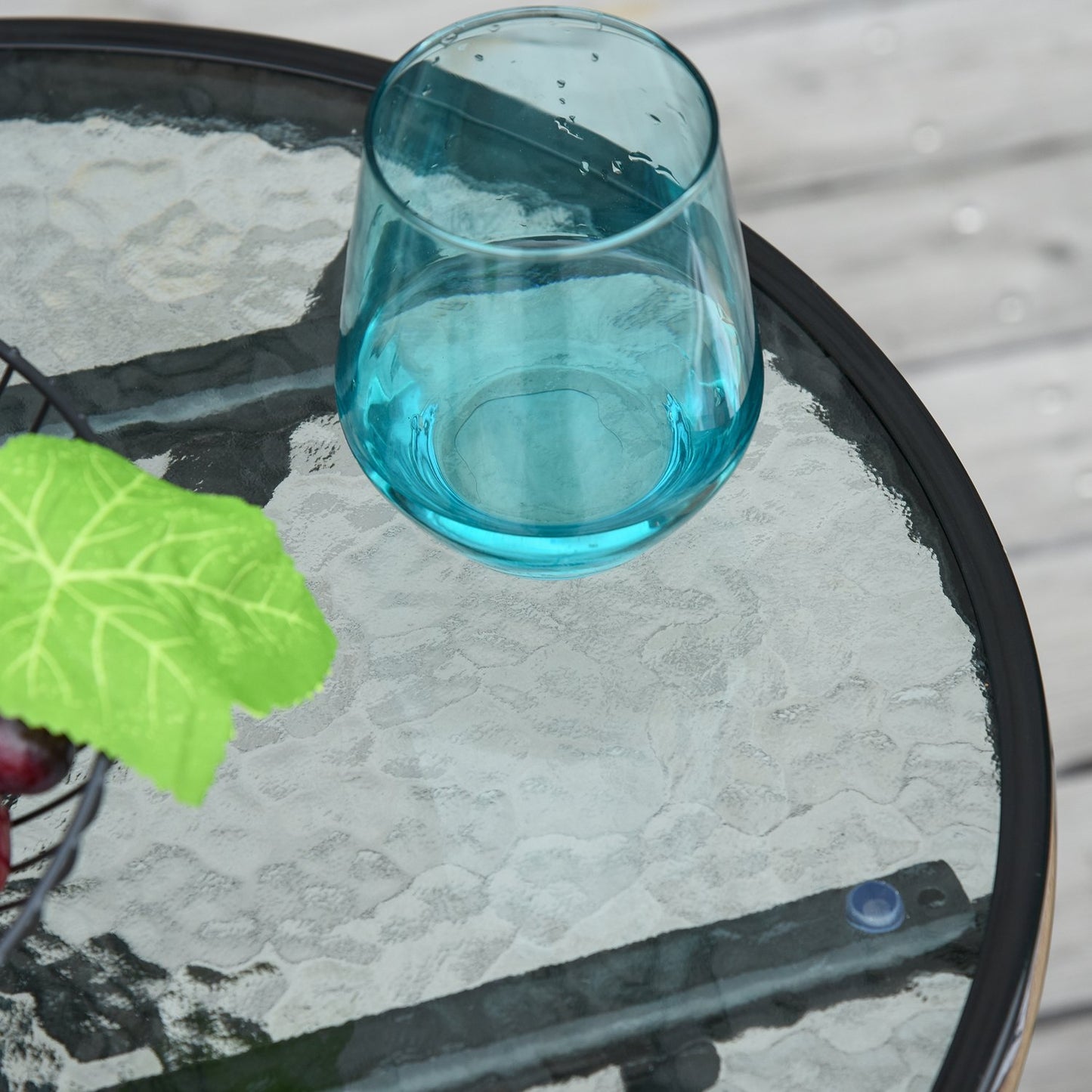 Black foldable round side table - Glass top, 45cm