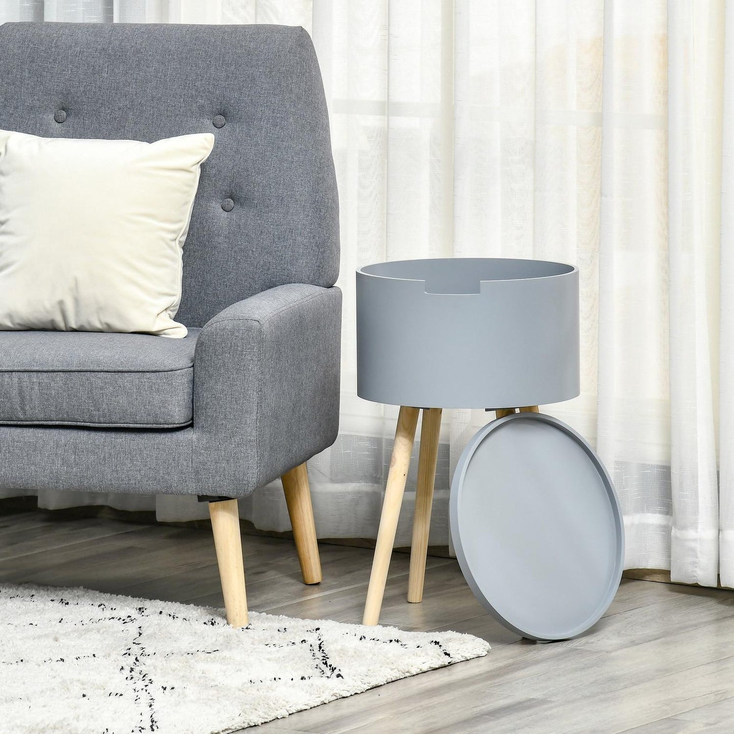 Gray & Natural Scandinavian Round Side Table - MDF Pine