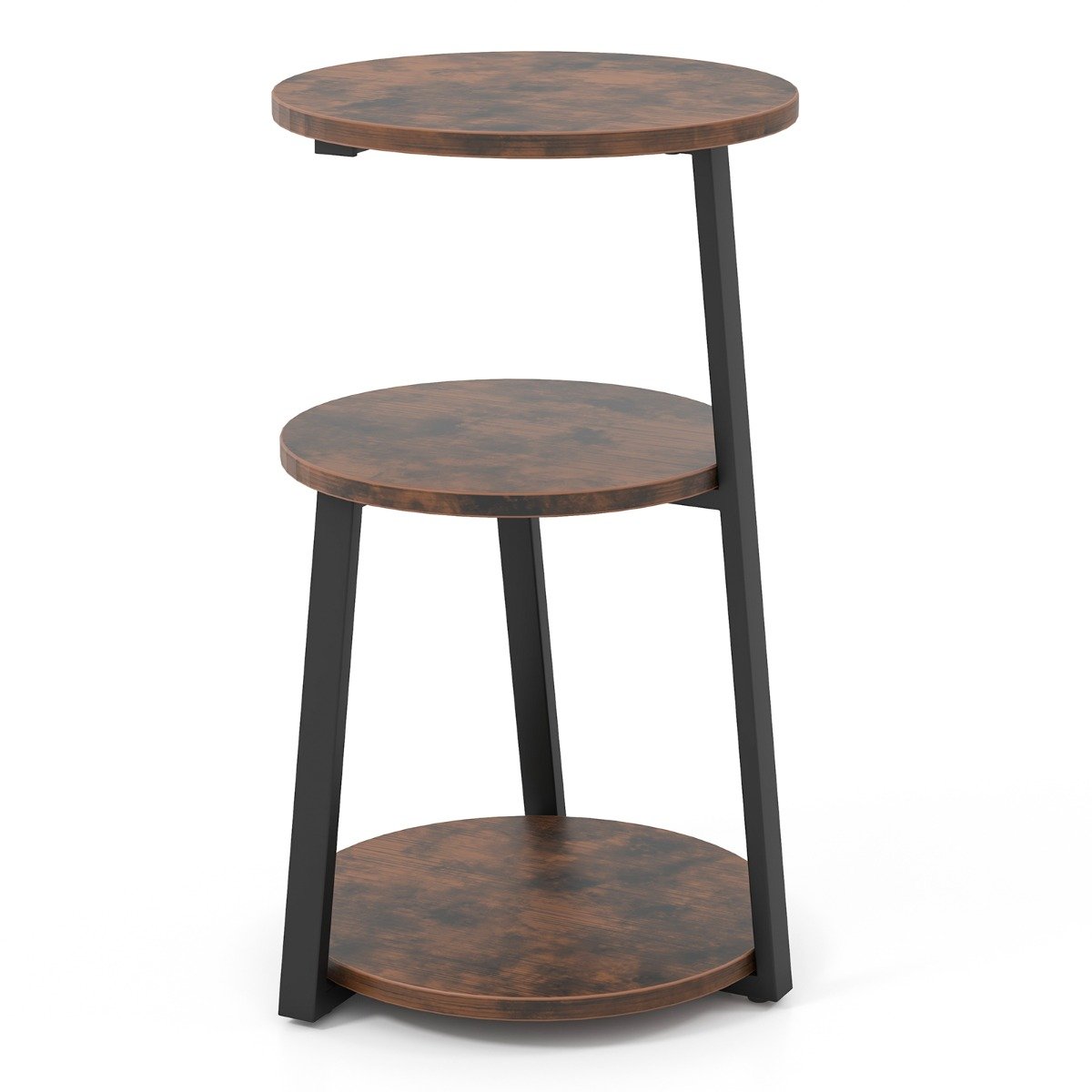 Round Side Table with Metal Frame & Adjustable Feet