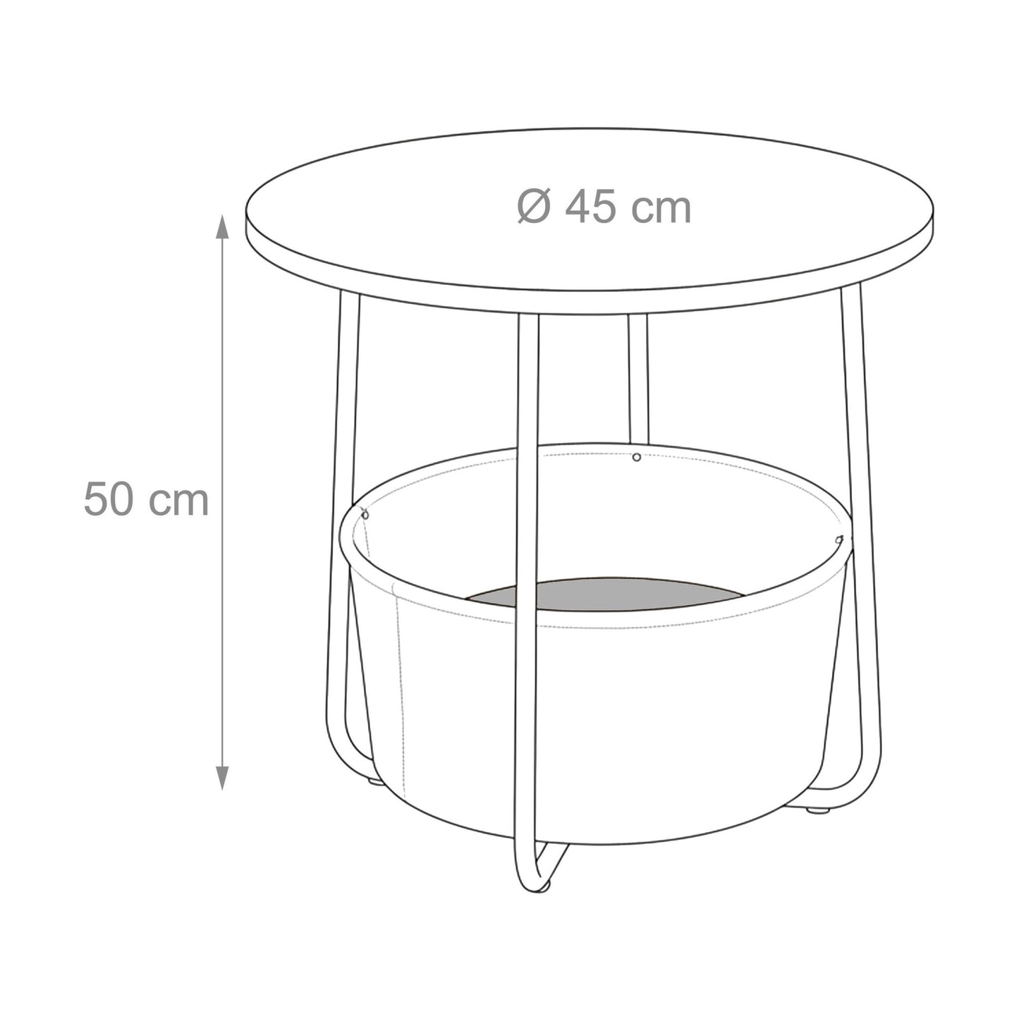 Round Side Table with Storage Basket – Metal Frame