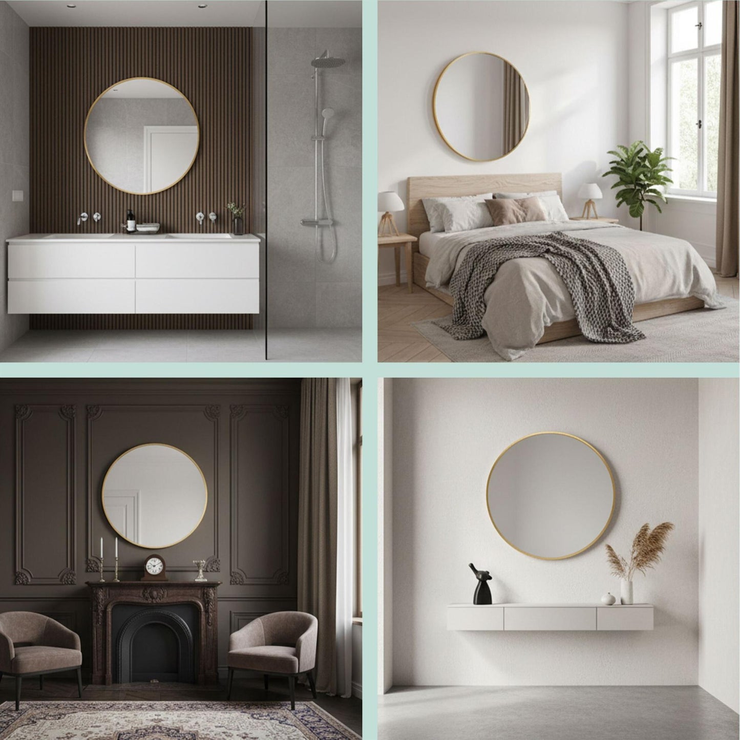 Round Wall Mirror, Metal Frame, Decorative/Vanity Use