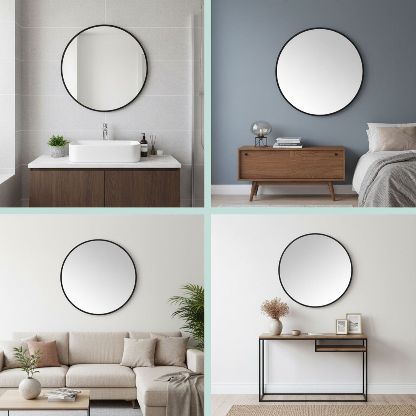 Round Wall Mirror with Metal Frame – Decorative & Functional
