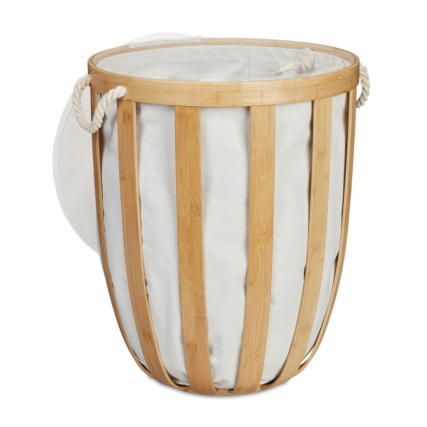 Round bamboo laundry basket