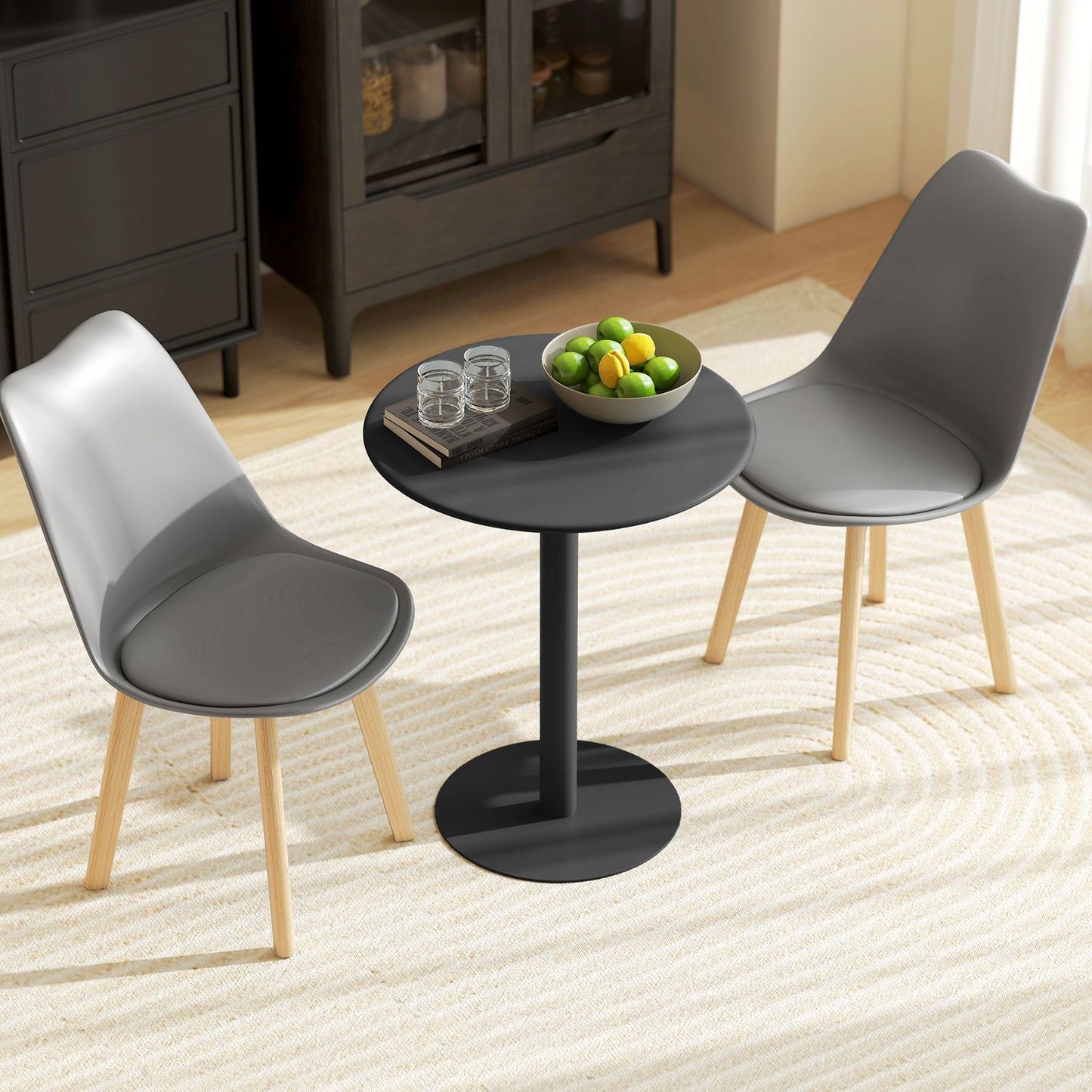 Round dining table for 2 people, steel, for indoor and outdoor use, black