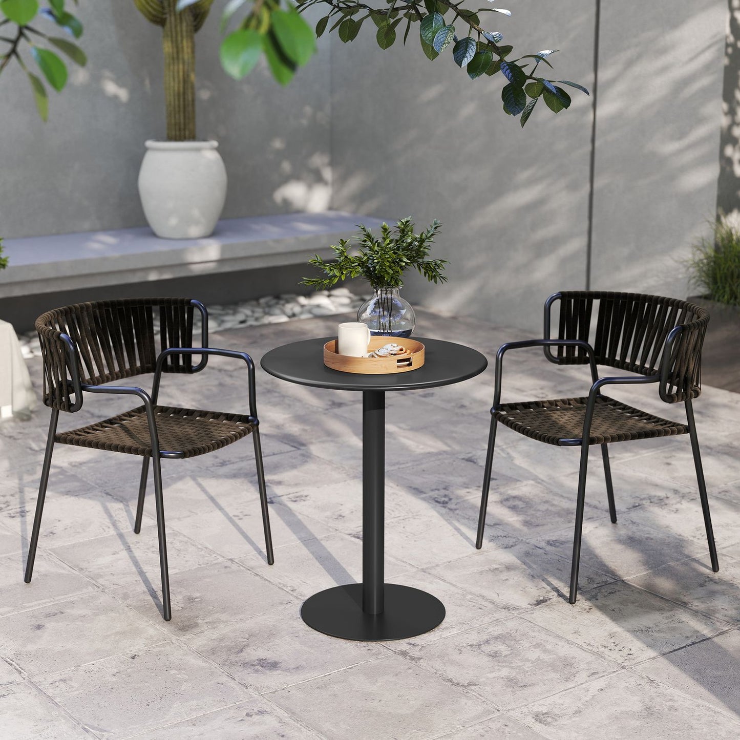 Round dining table for 2 people, steel, for indoor and outdoor use, black