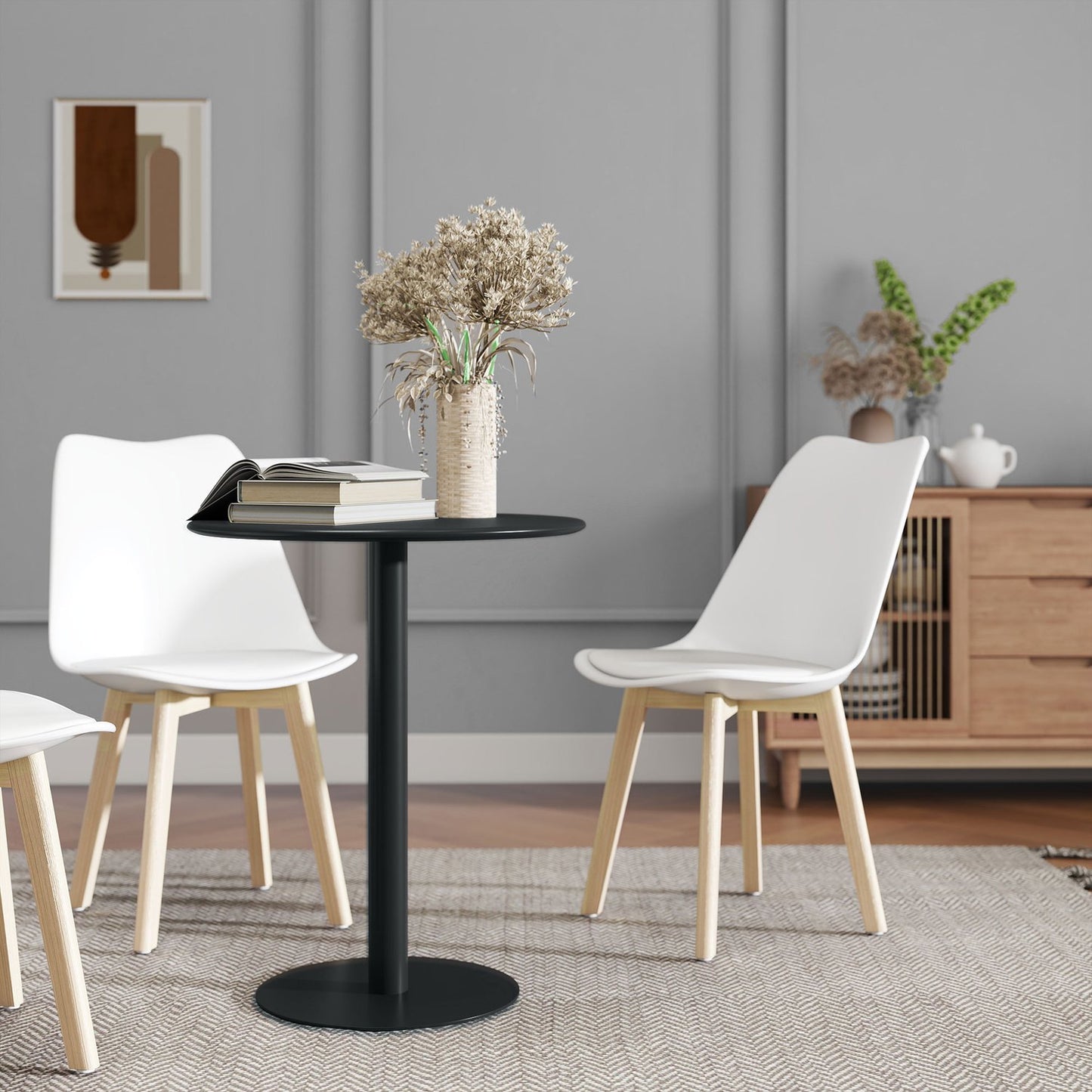 Round dining table for 2 people, steel, for indoor and outdoor use, black