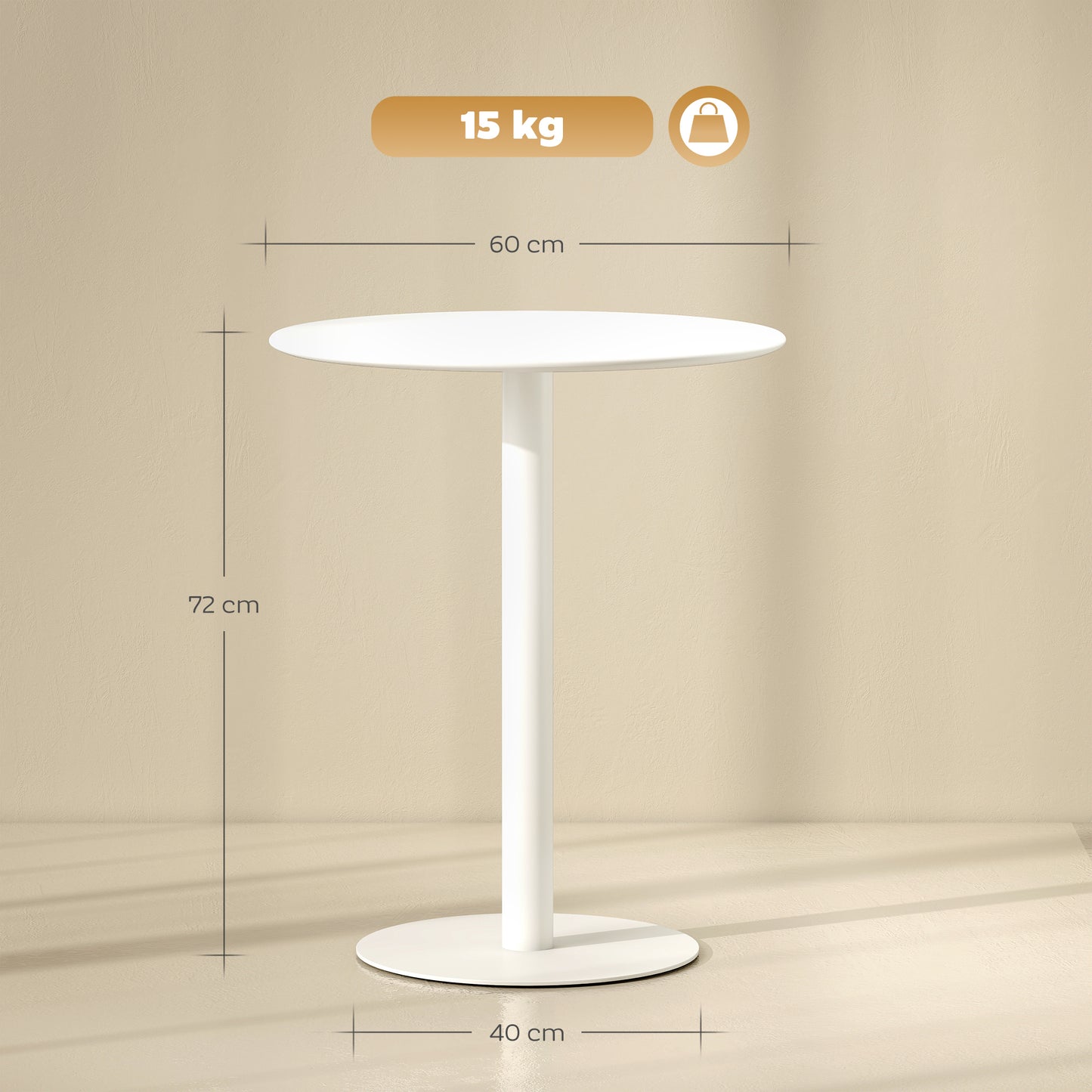 Round dining table for 2 people, steel, for indoor and outdoor use, white