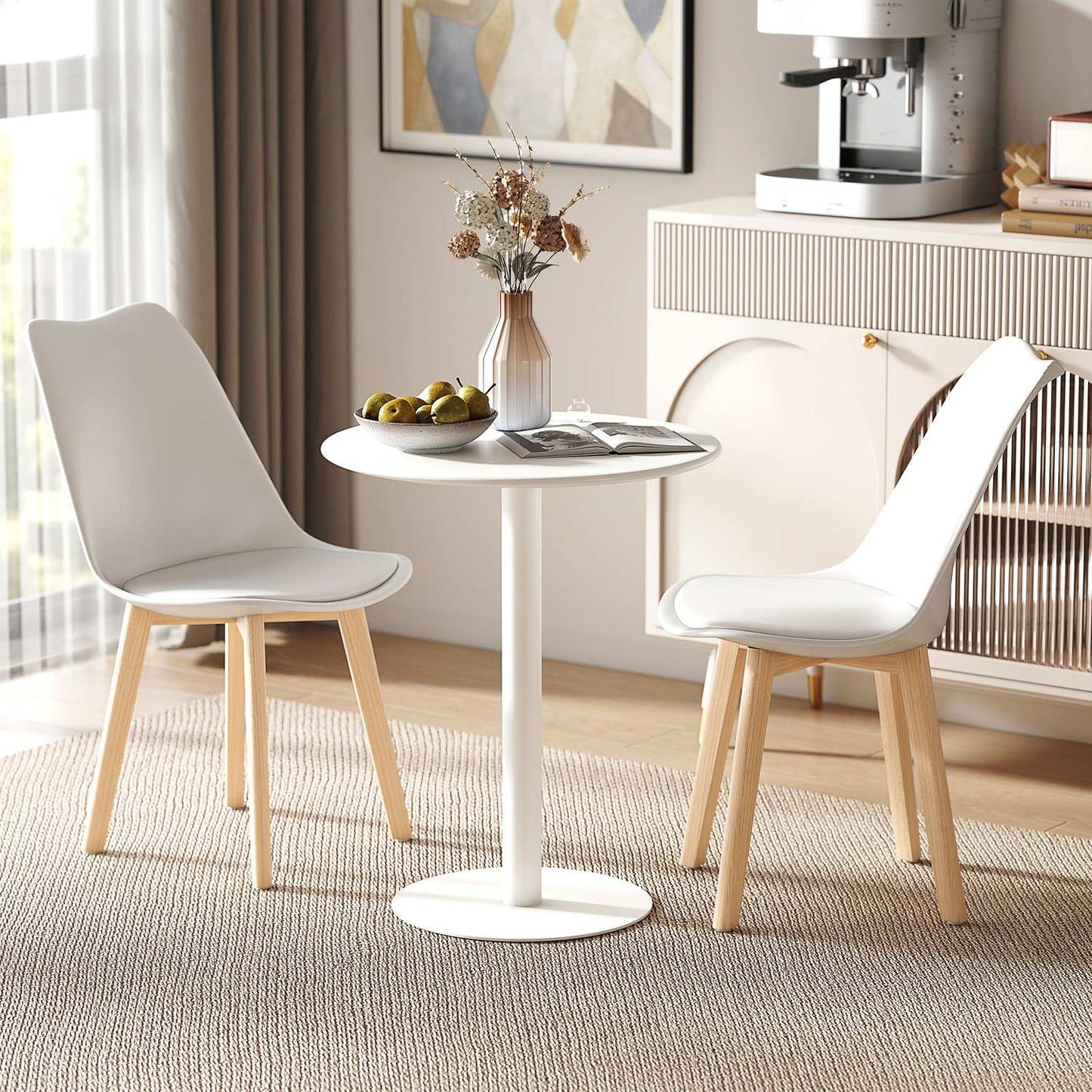 Round dining table for 2 people, steel, for indoor and outdoor use, white