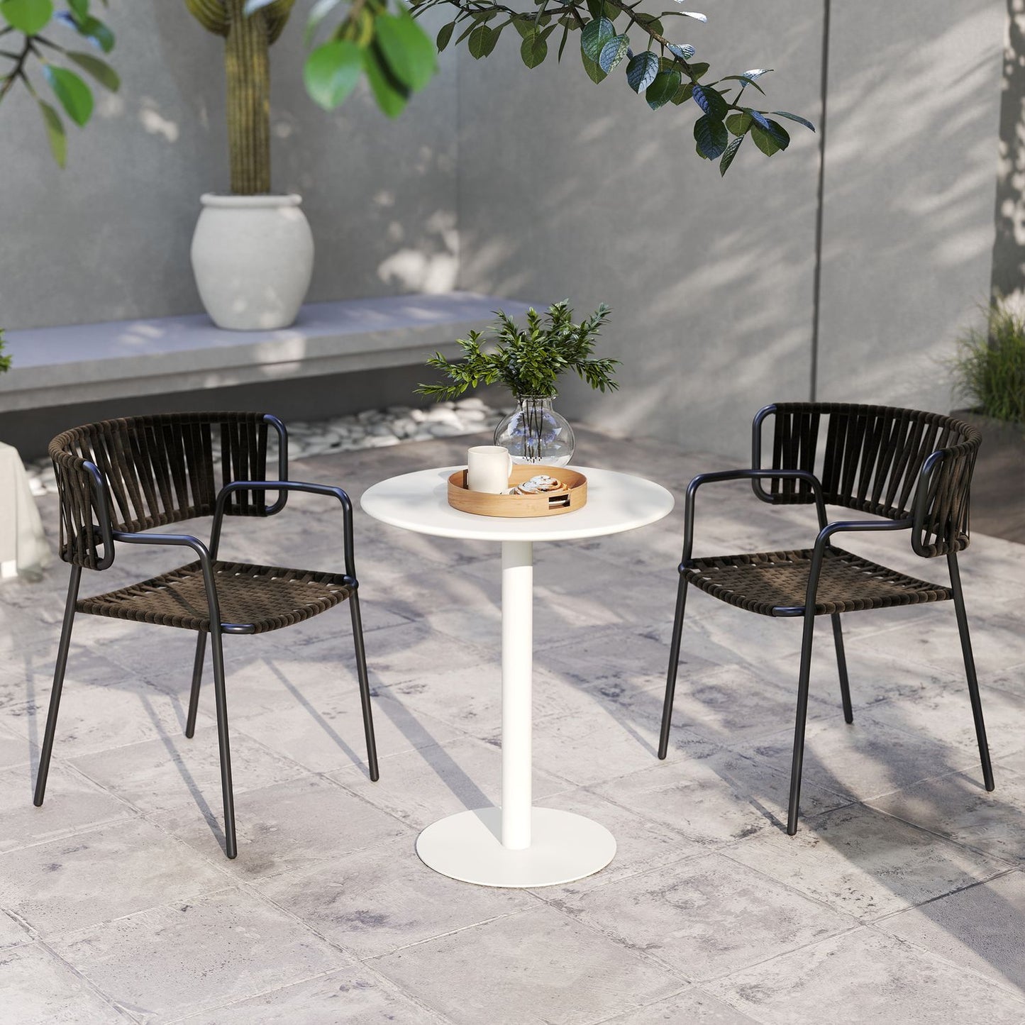 Round dining table for 2 people, steel, for indoor and outdoor use, white
