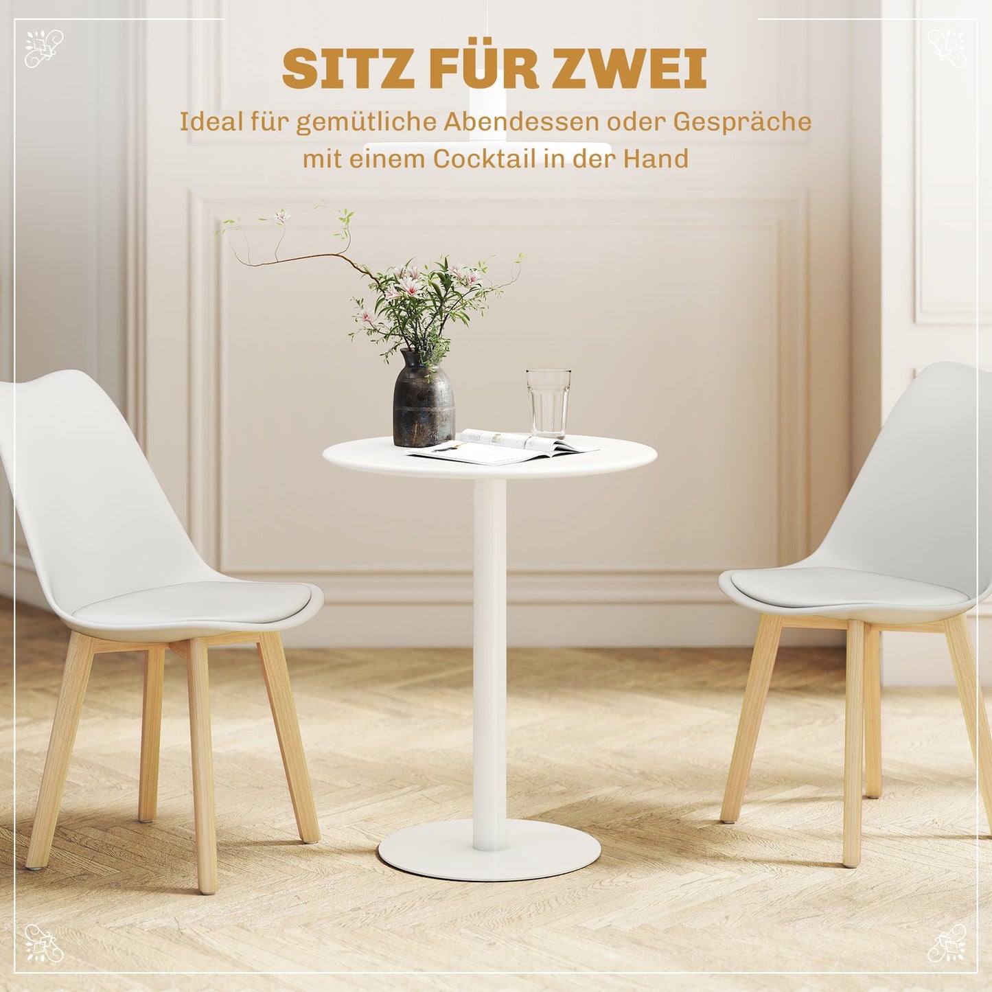Round dining table for 2 people, steel, for indoor and outdoor use, white