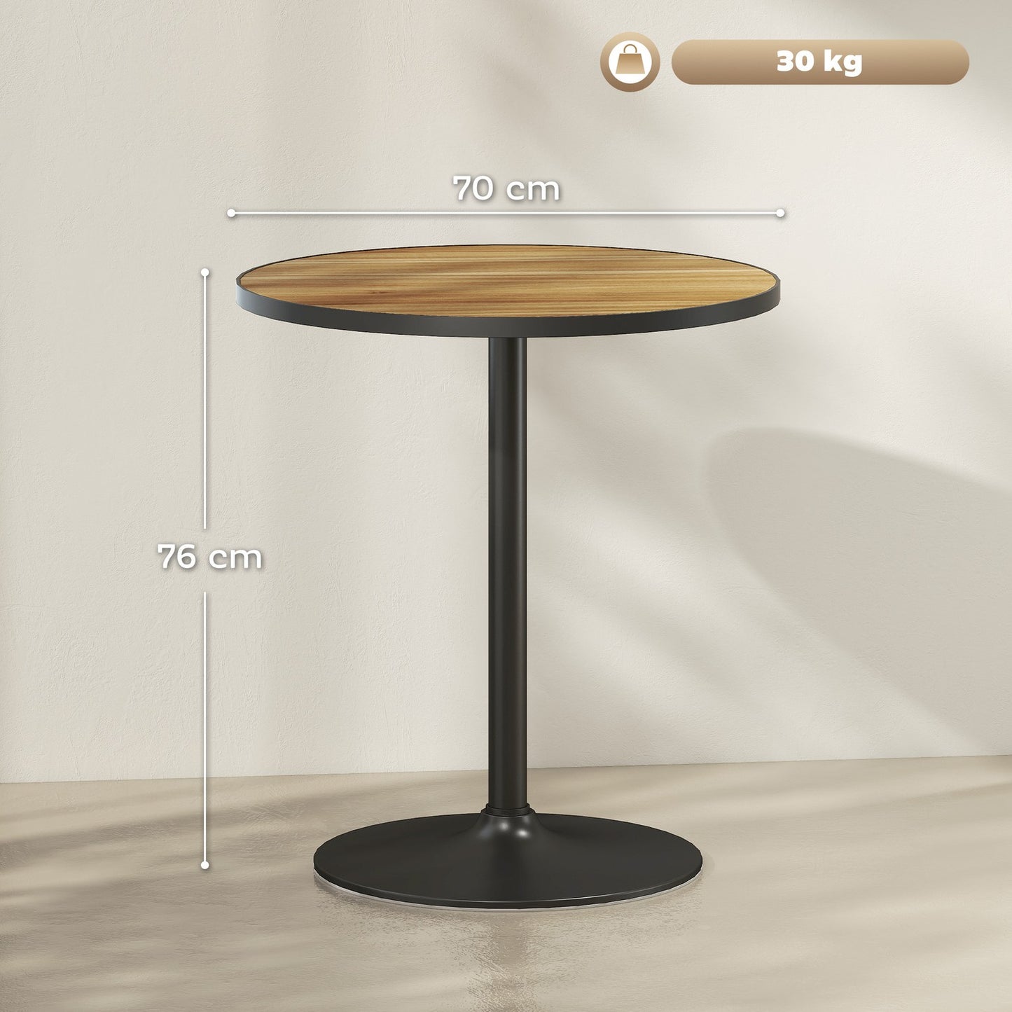 Round Dining Table, Oak Finish, Seats 2-4, Compact Design
