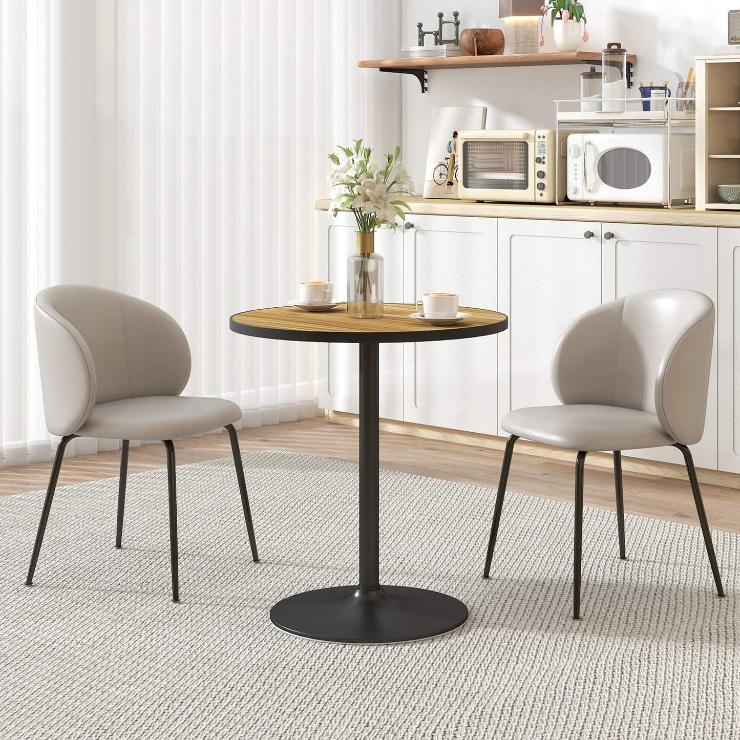 Round Dining Table, Oak Finish, Seats 2-4, Compact Design