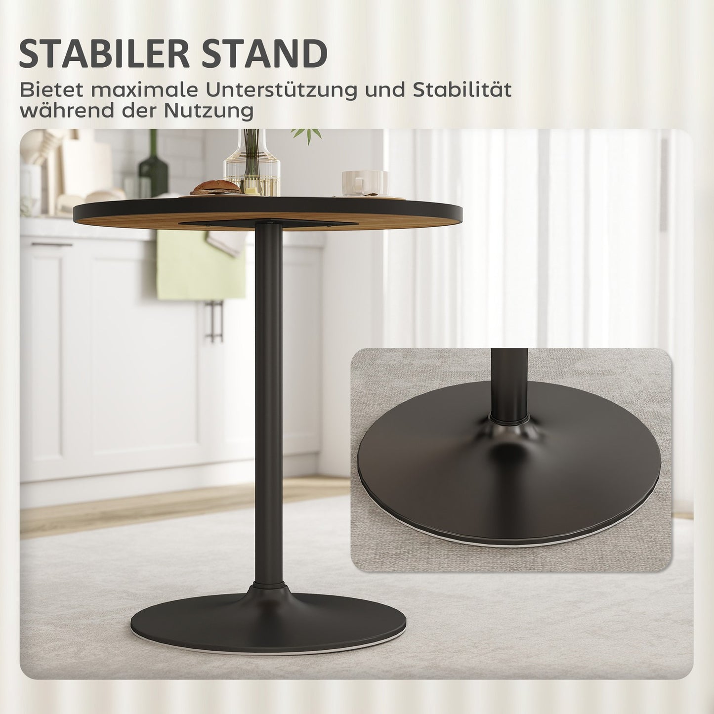 Round Dining Table, Oak Finish, Seats 2-4, Compact Design