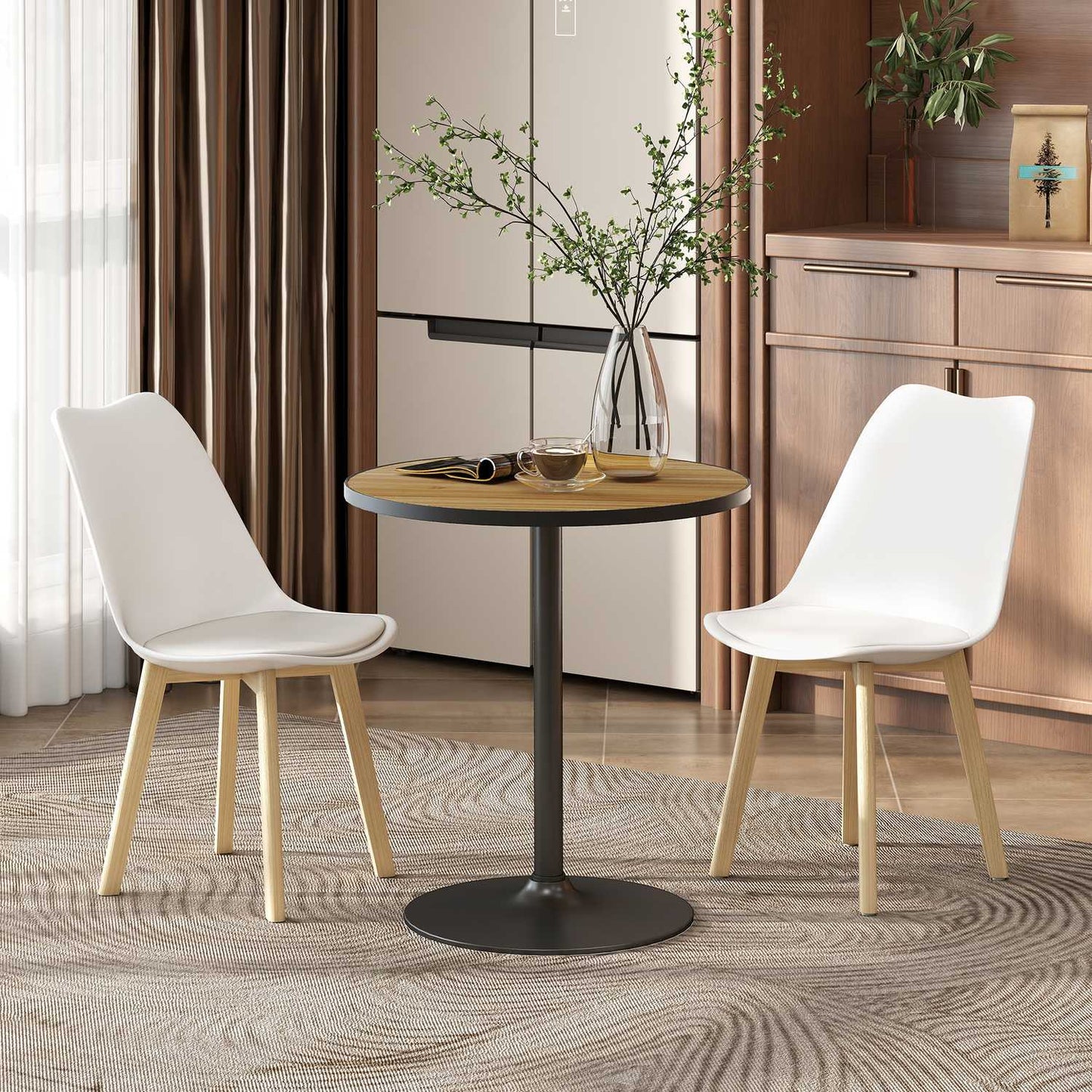 Round Dining Table, Oak Finish, Seats 2-4, Compact Design