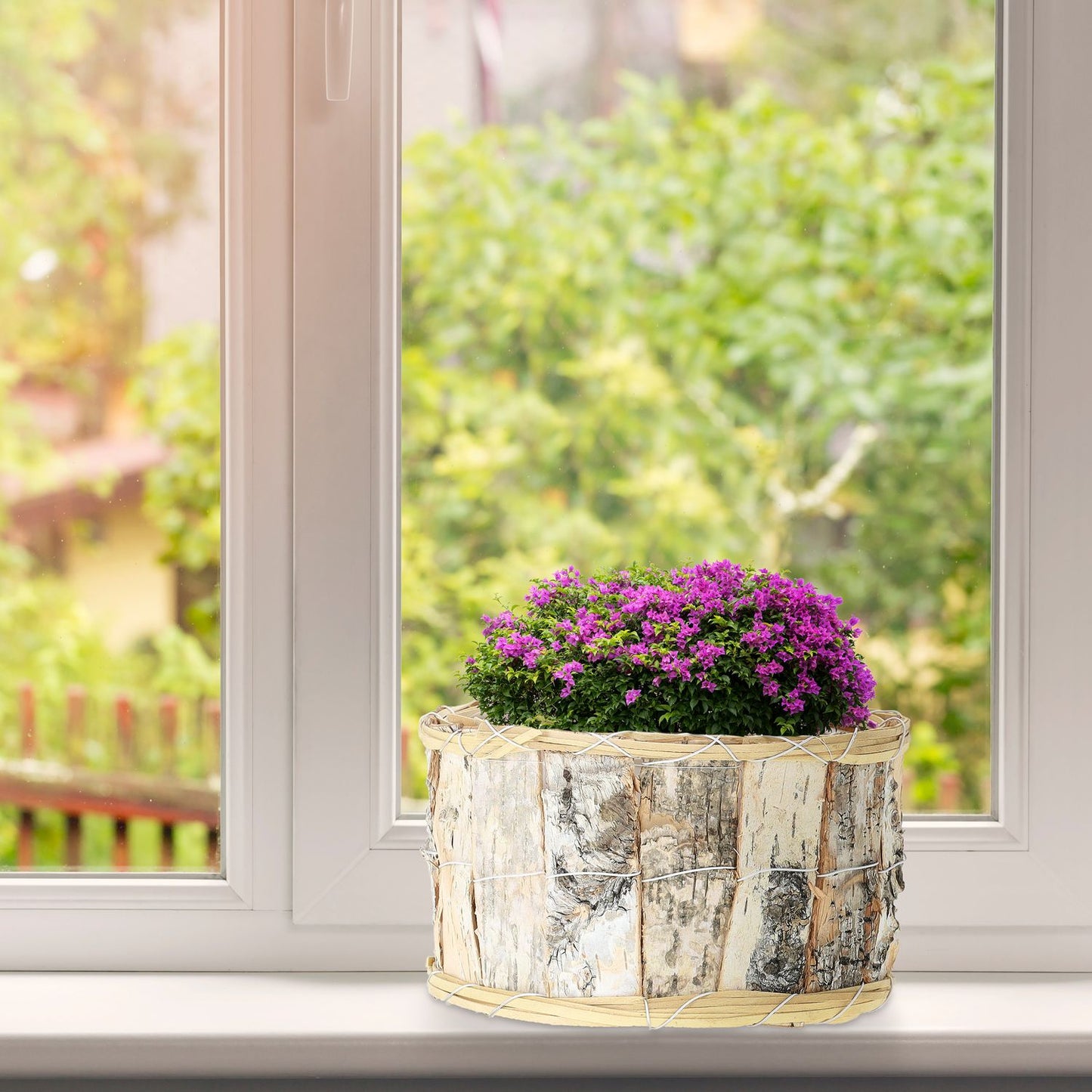 Round flower pot birch Set of 3